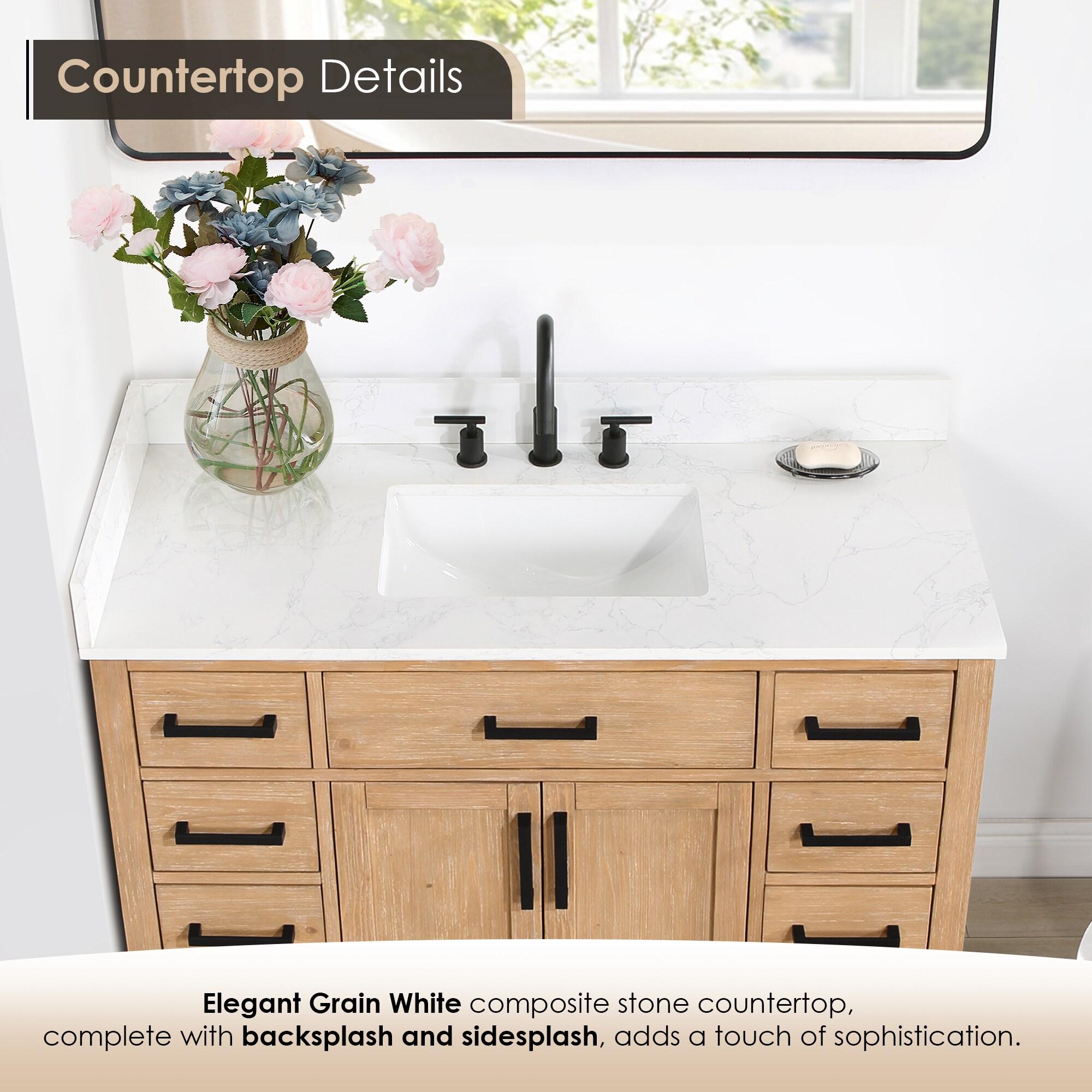 Gavino 48" Wood Vanity in Light Brown with Composite Stone Top and Mirror