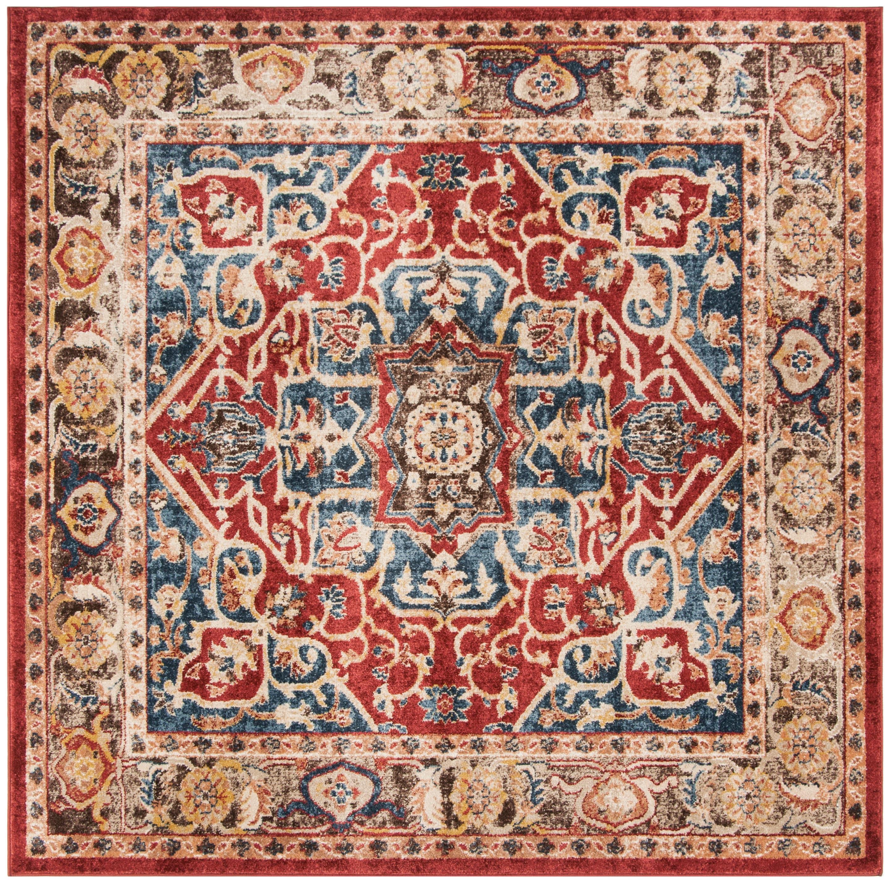 Bijar Red/Royal Square Rug-Color:Red/Royal,Shape:Square,Size:6'-7" X 6'-7"