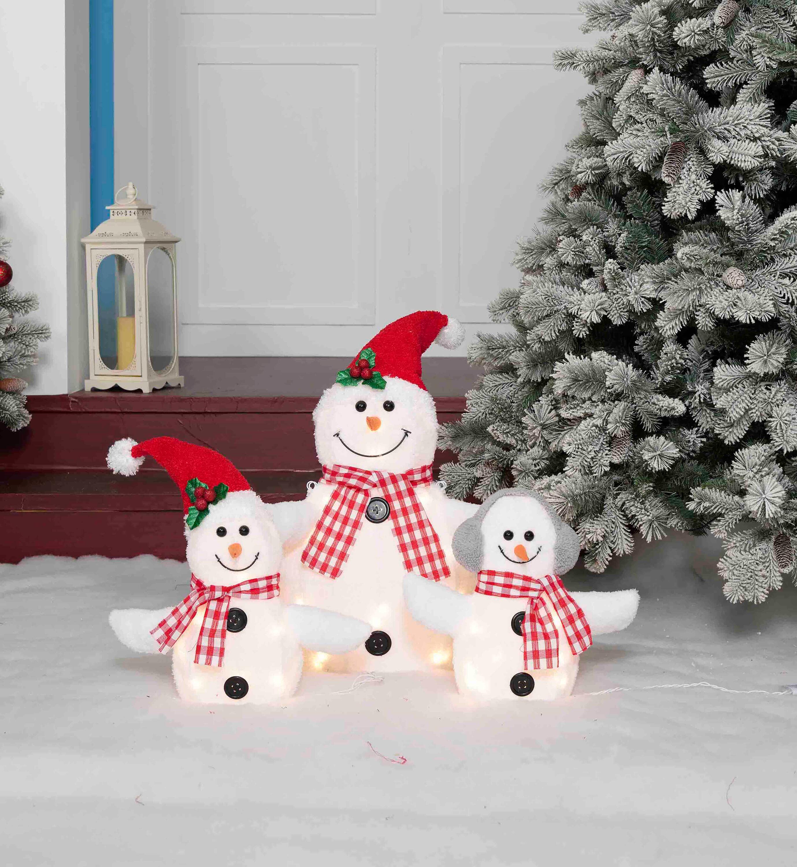 Everstar Set Of 3  Plush Snowman Family Sculpture, White