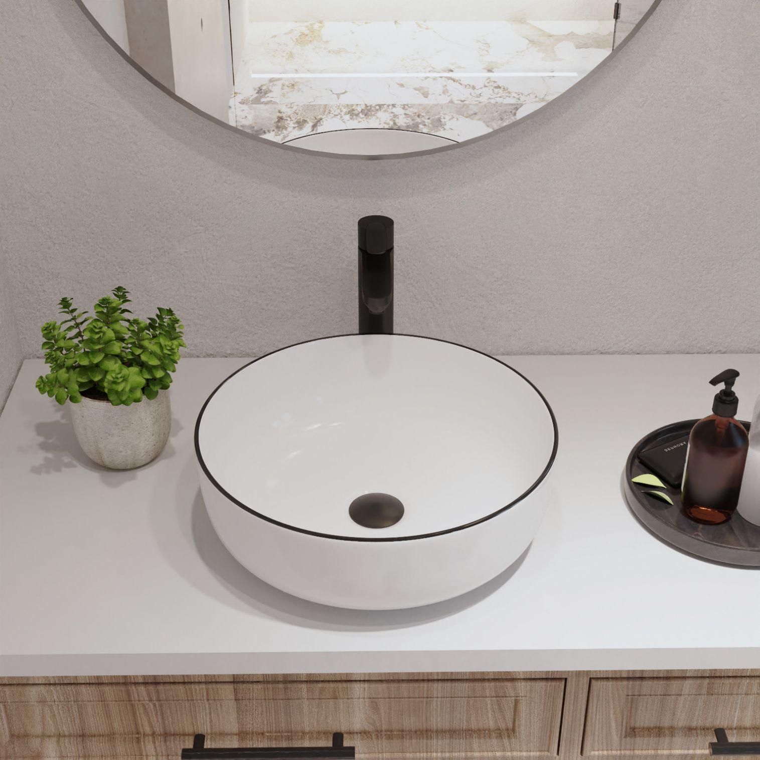 DeerValley Symmetry 16'' Circular White/Black Ceramic Vessel Bathroom Sink