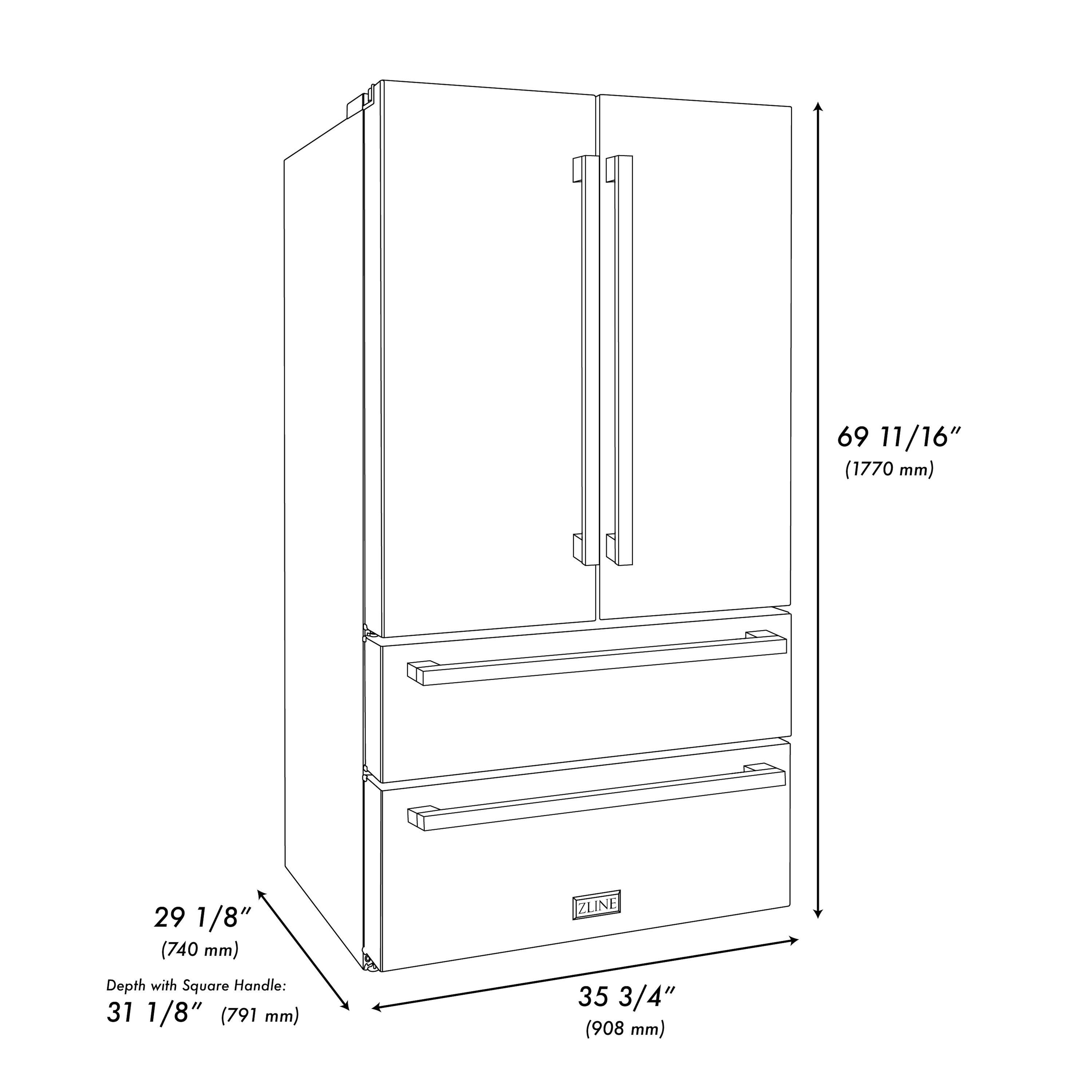 ZLINE Autograph Edition 36 in. Counter-Depth Refrigerator w/ Gold Handles