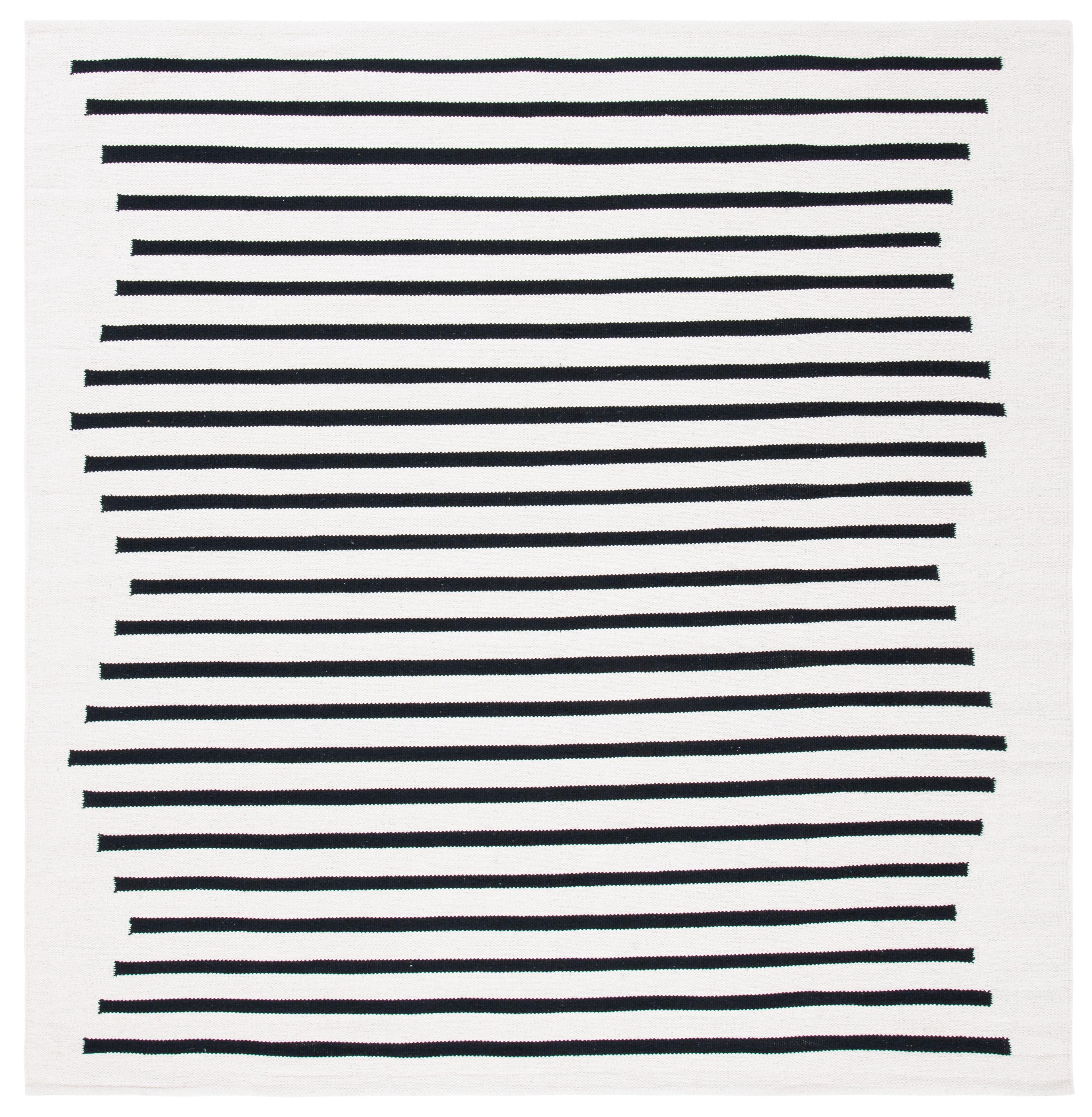 Handwoven Black Stripe Cotton 8' Square Flat Weave Rug