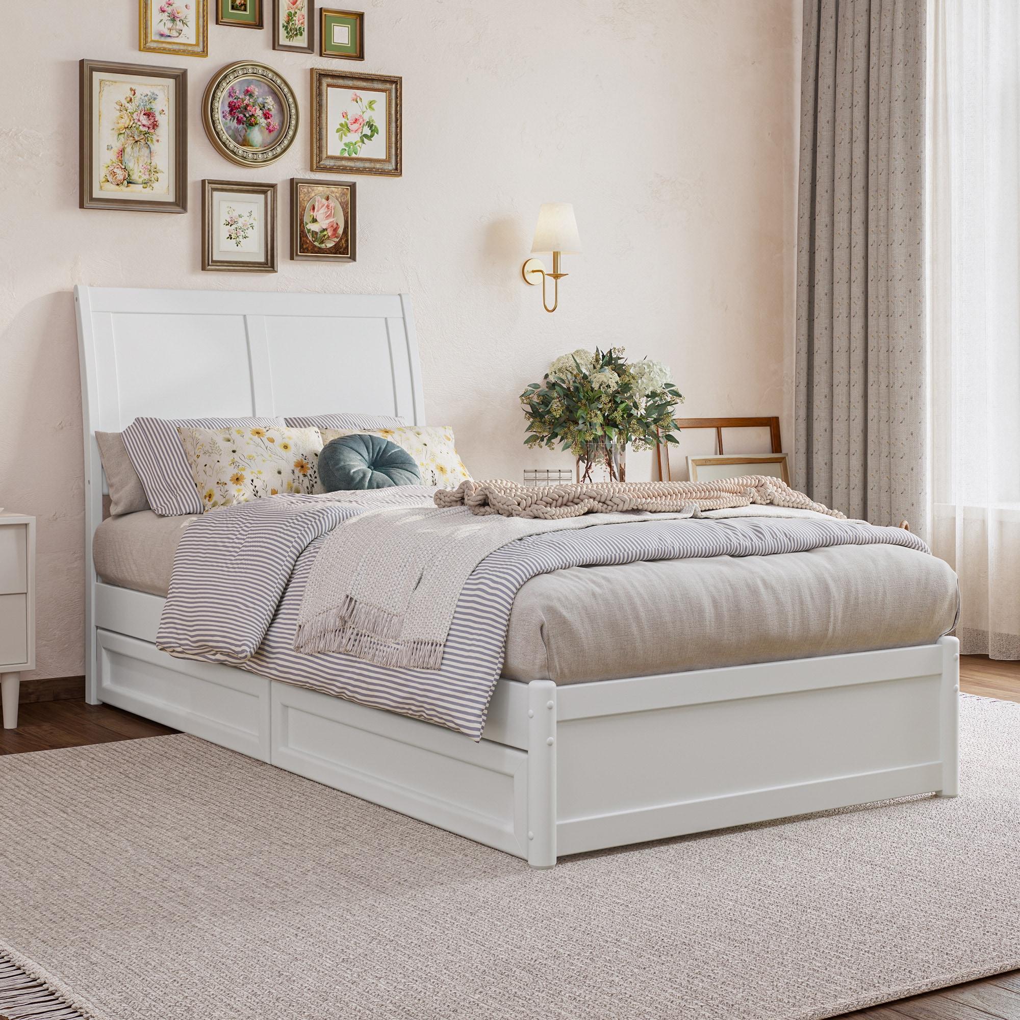 AFI, Andorra Twin XL Platform Bed with Panel Footboard and Storage Drawers, White