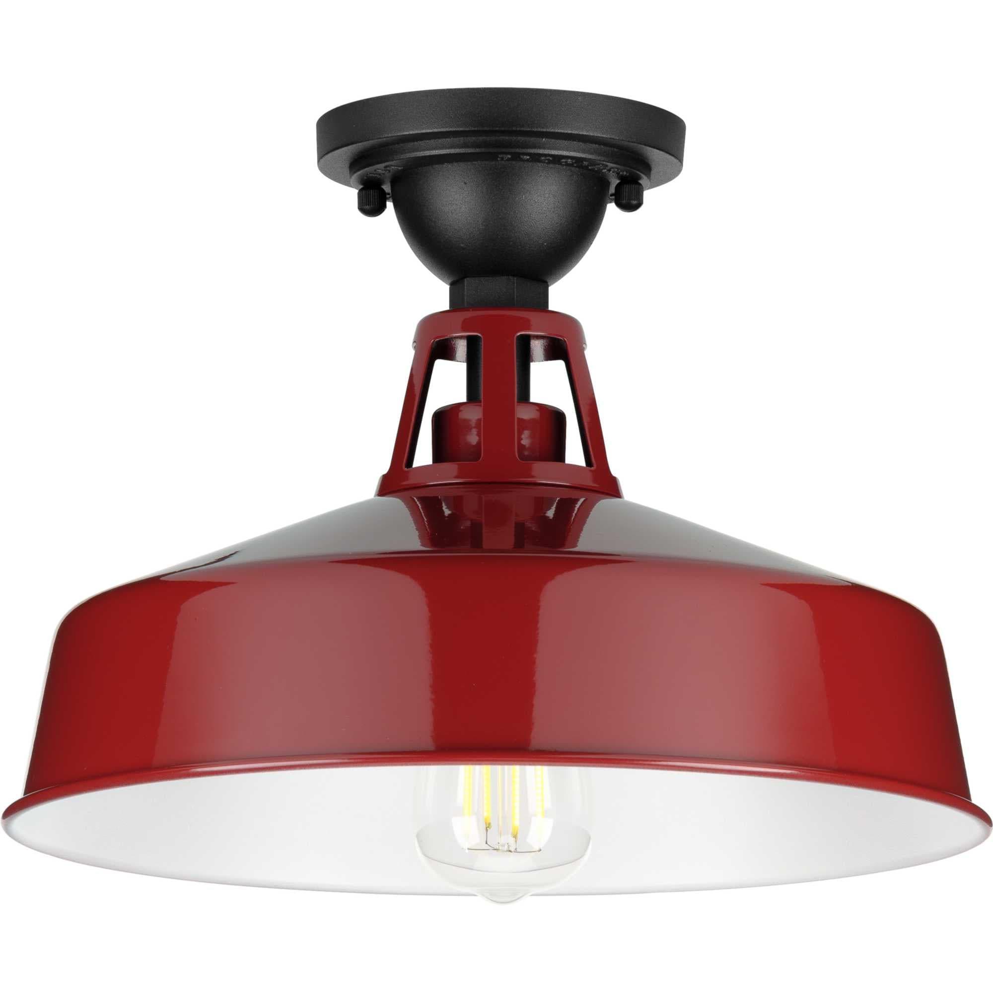 Progress Lighting, Cedar Springs, 1-Light Ceiling Light, Red Finish, White Shade