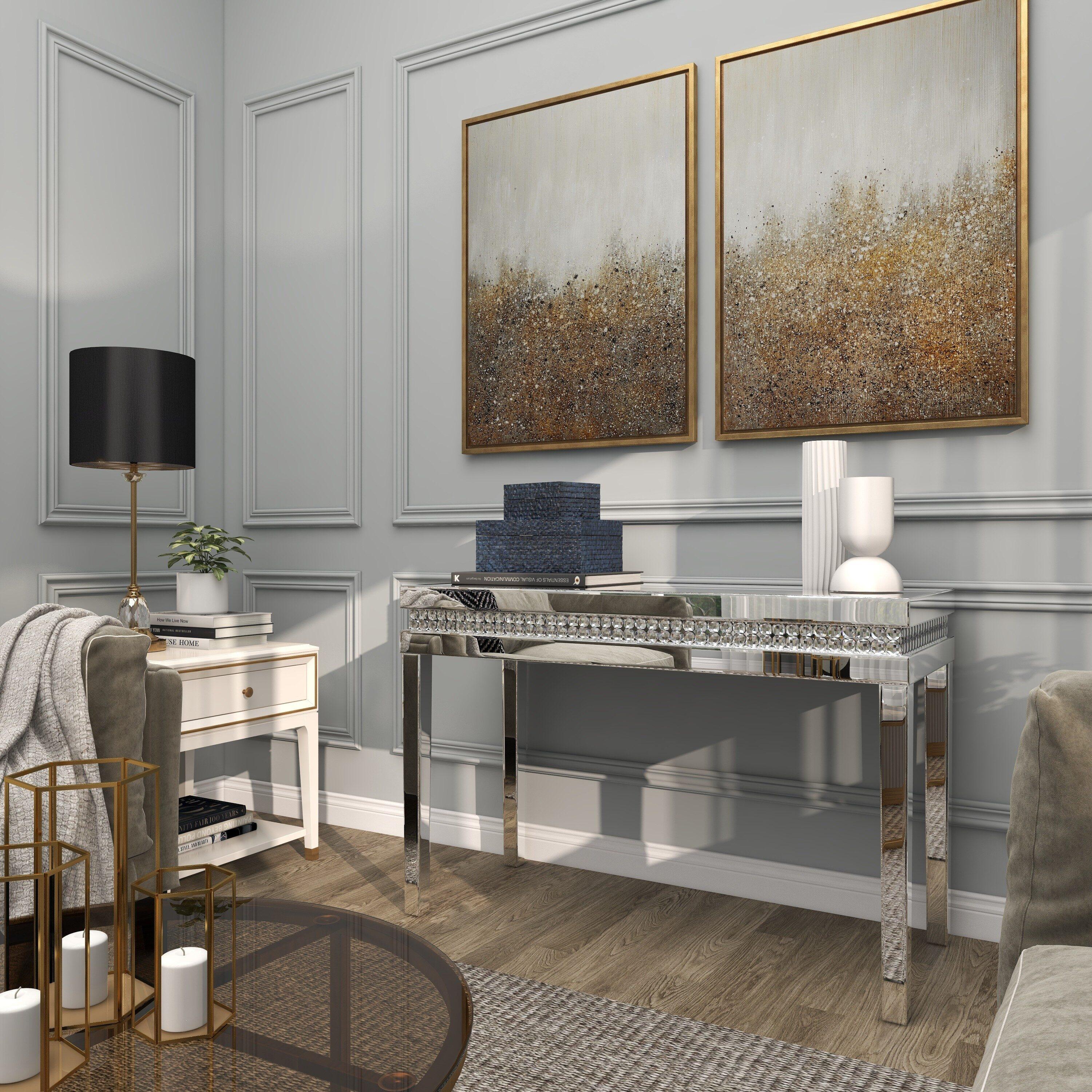 DecMode 47" x 32" Silver Glass Mirrored Console Table, 1-Piece