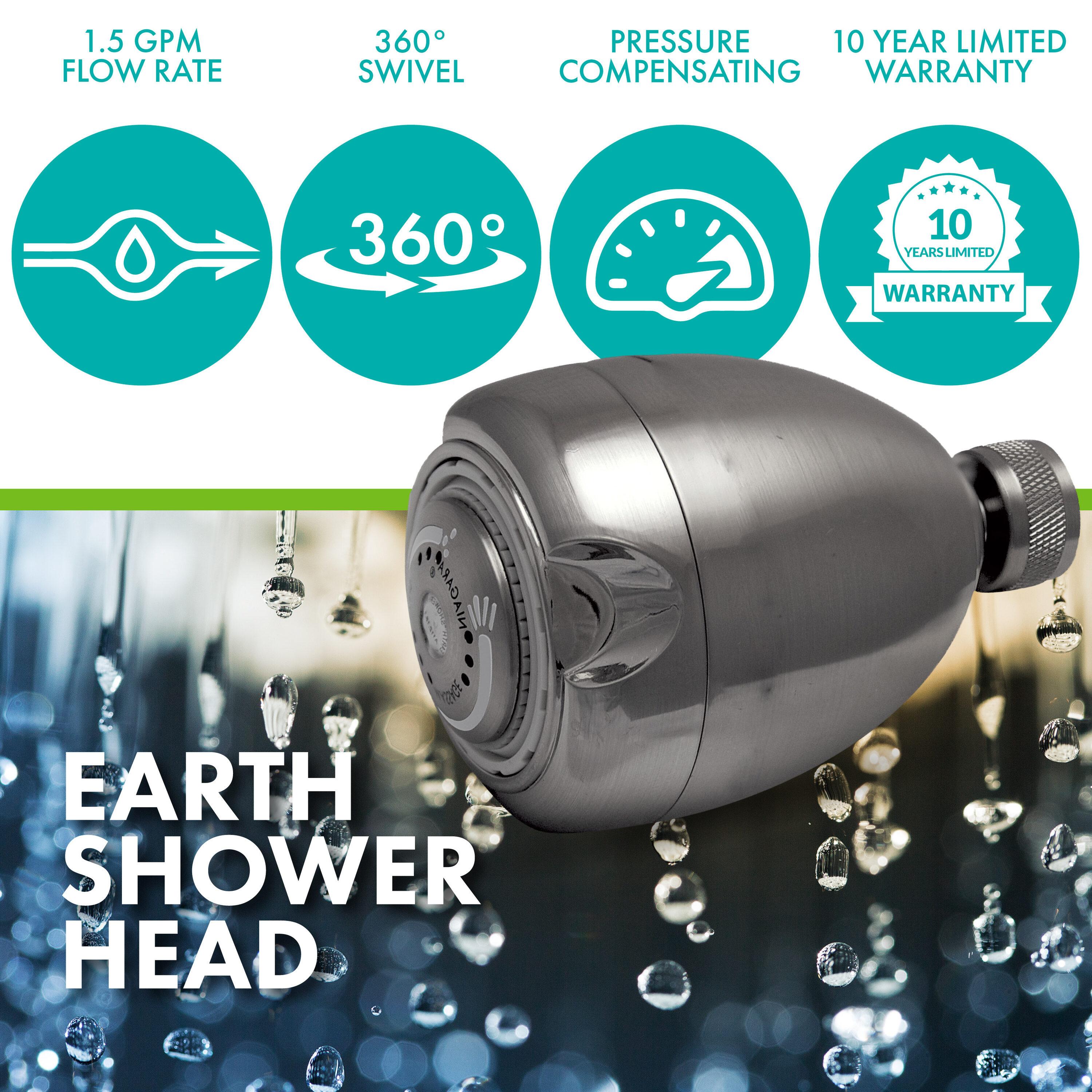 Niagara Conservation Earth Spa 3-Spray with 1.5 GPM 2.7-in. Wall Mount Adjustable Fixed Shower Head - Brushed Nickel
