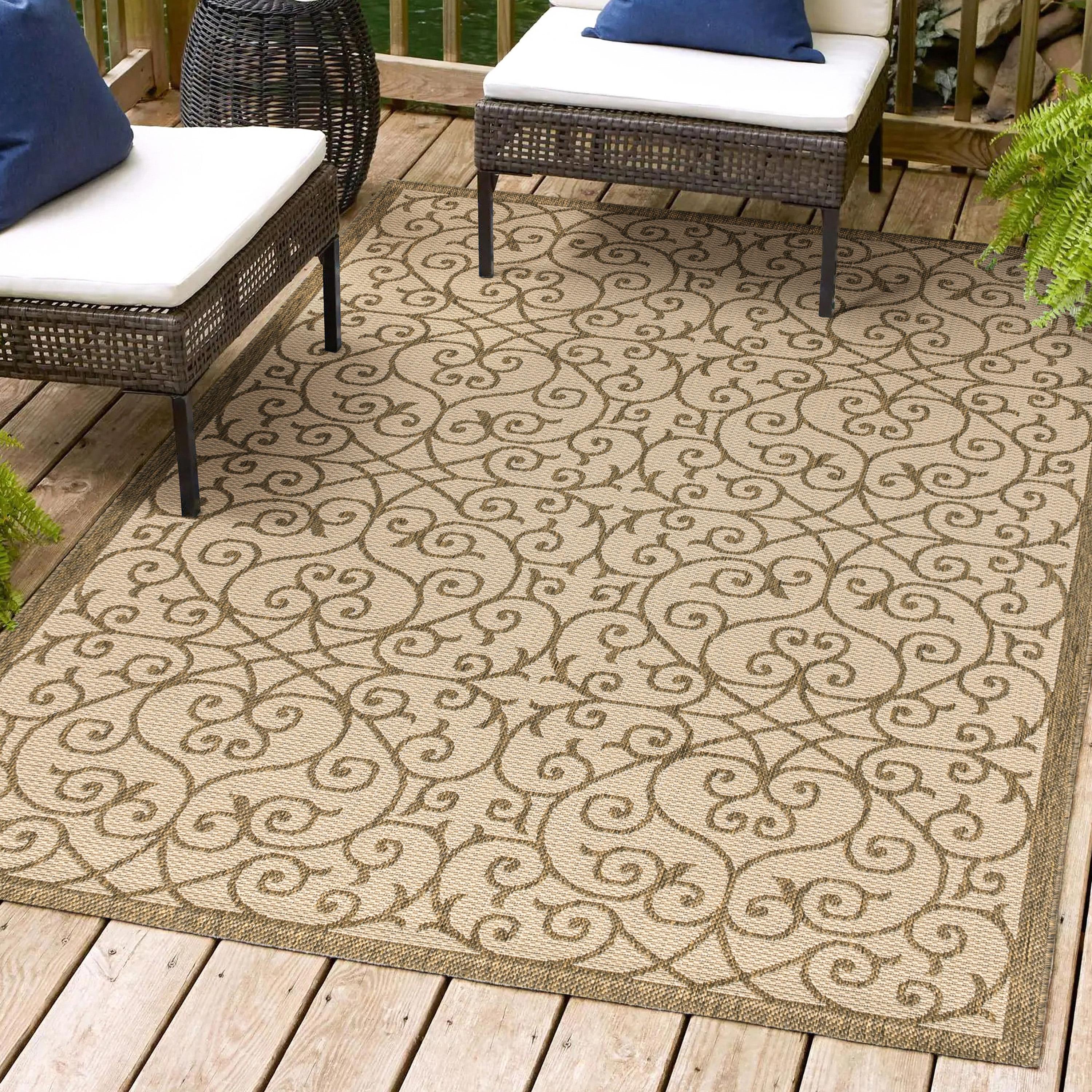 8'x10' Madrid Vintage Filigree Textured Weave Indoor/Outdoor Area Rug, Beige/Brown - JONATHAN Y