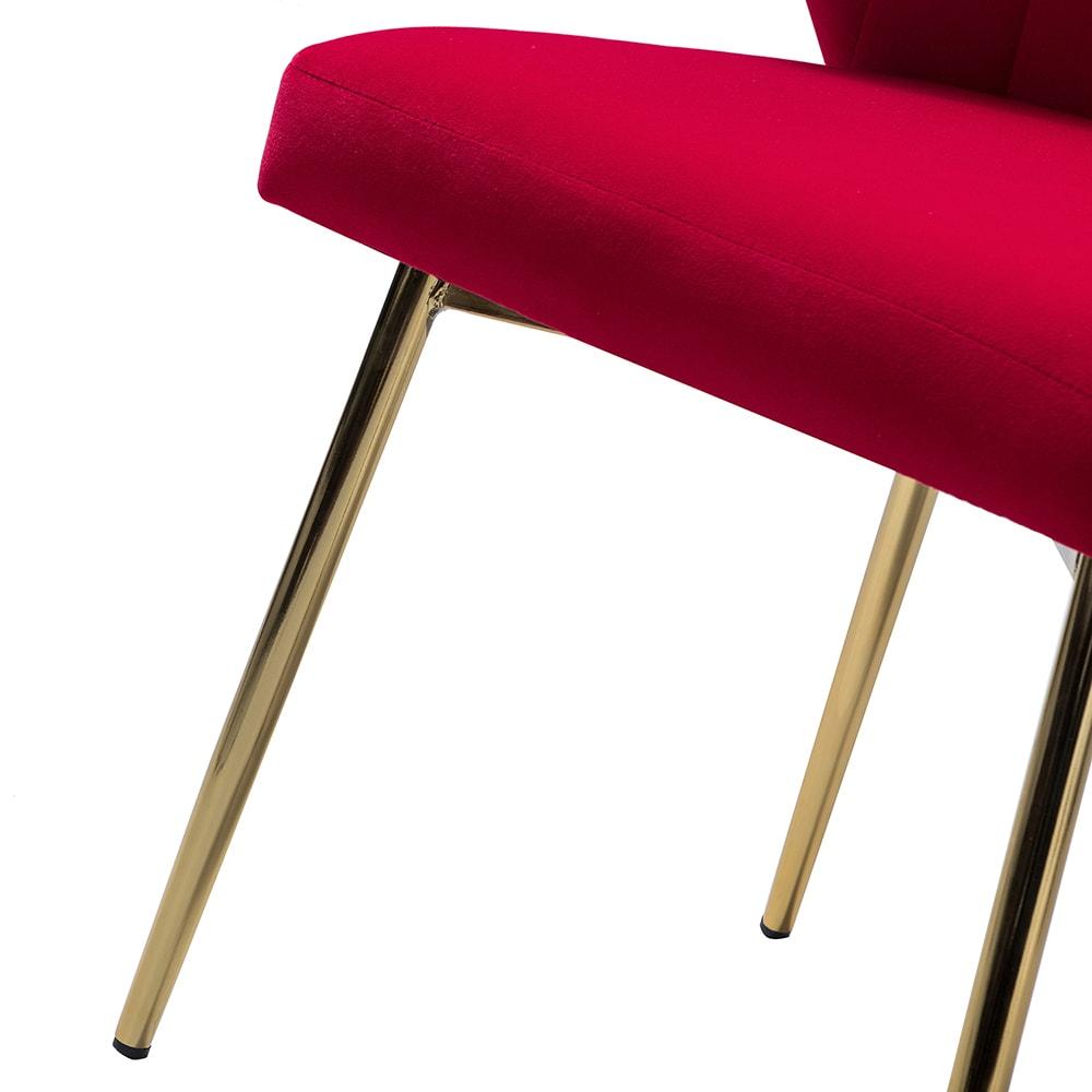 Velvet Upholstery Comfy Dining Chair Accent Channel Tufted Metal Legs Home Living Room Bedroom Kitchen Red