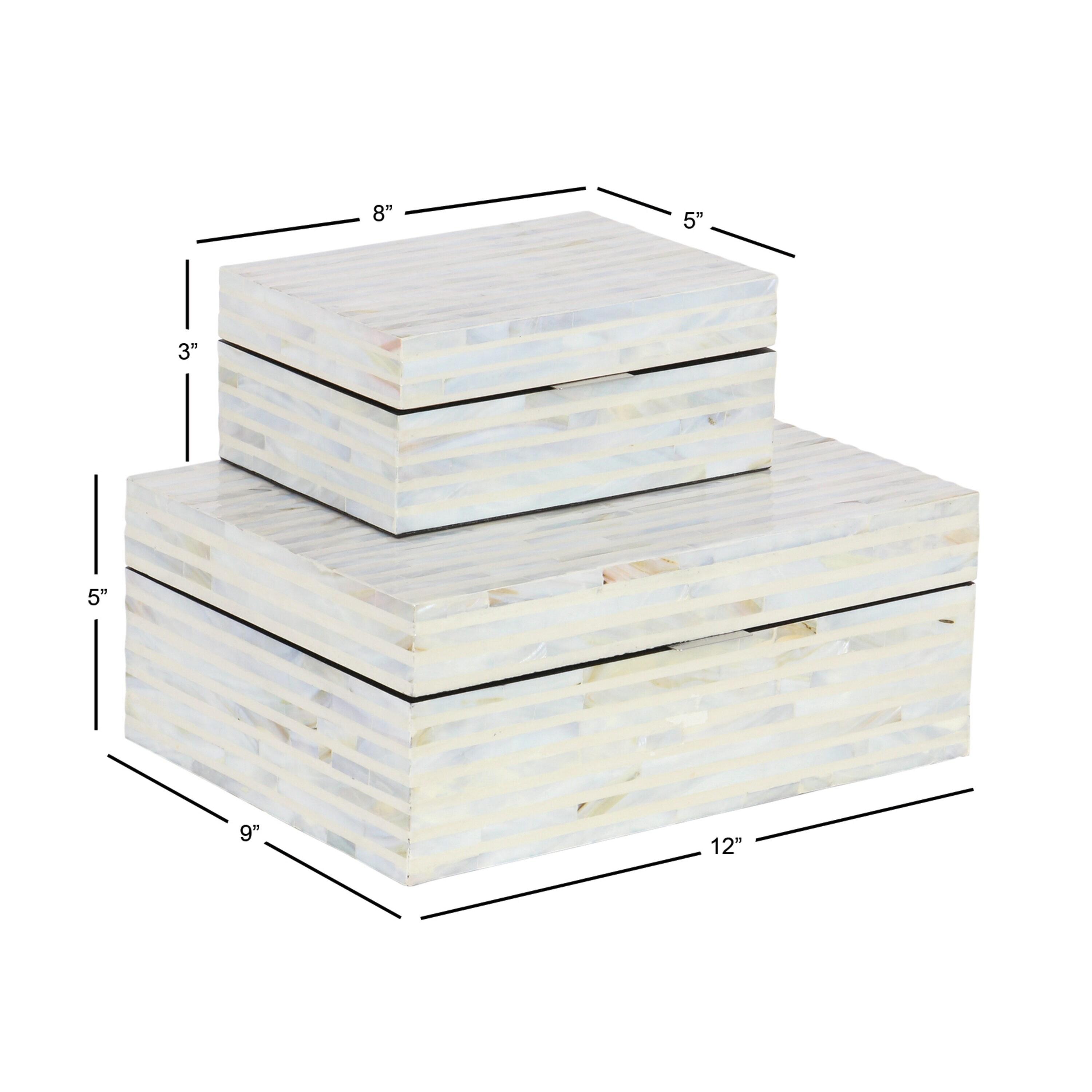 Set of 2 Shell Mosaic Patterned Wood Box White - Olivia & May