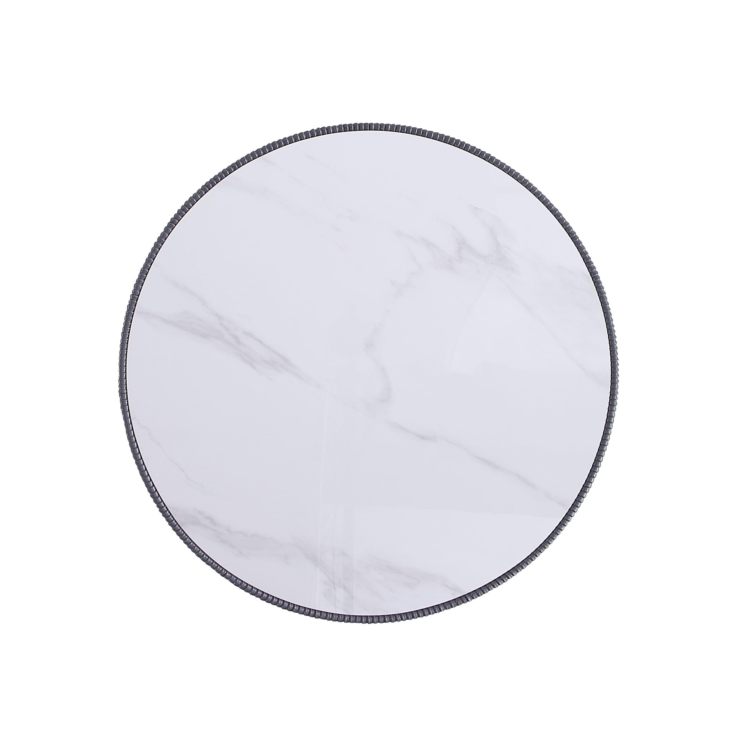 Manhattan Comfort 3pc Anderson Leatherette Upholstered Coffee Table and End Table Set: Gold Metal Finish, Round Shape