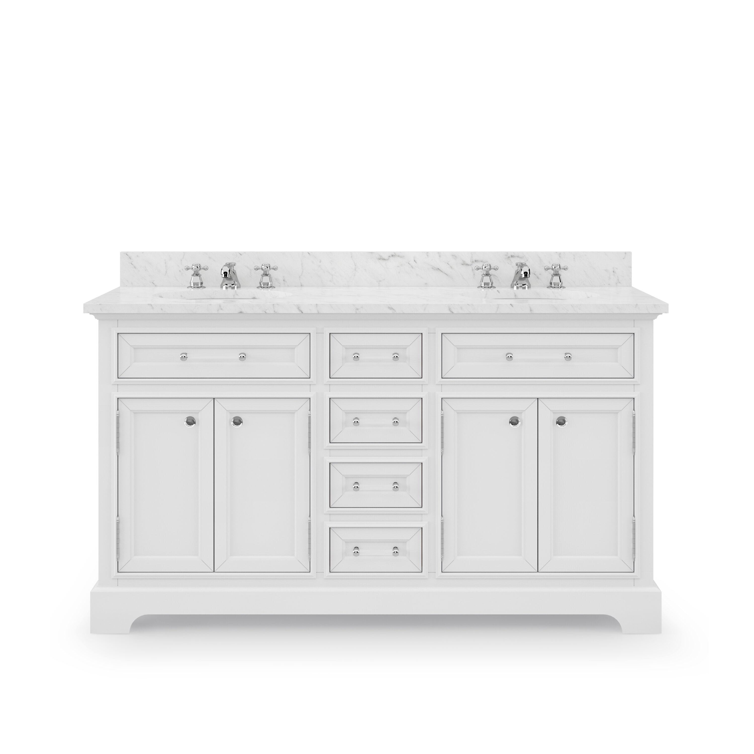 Water Creation Derby 60" Wood Double Bathroom Vanity in Pure White & Chrome