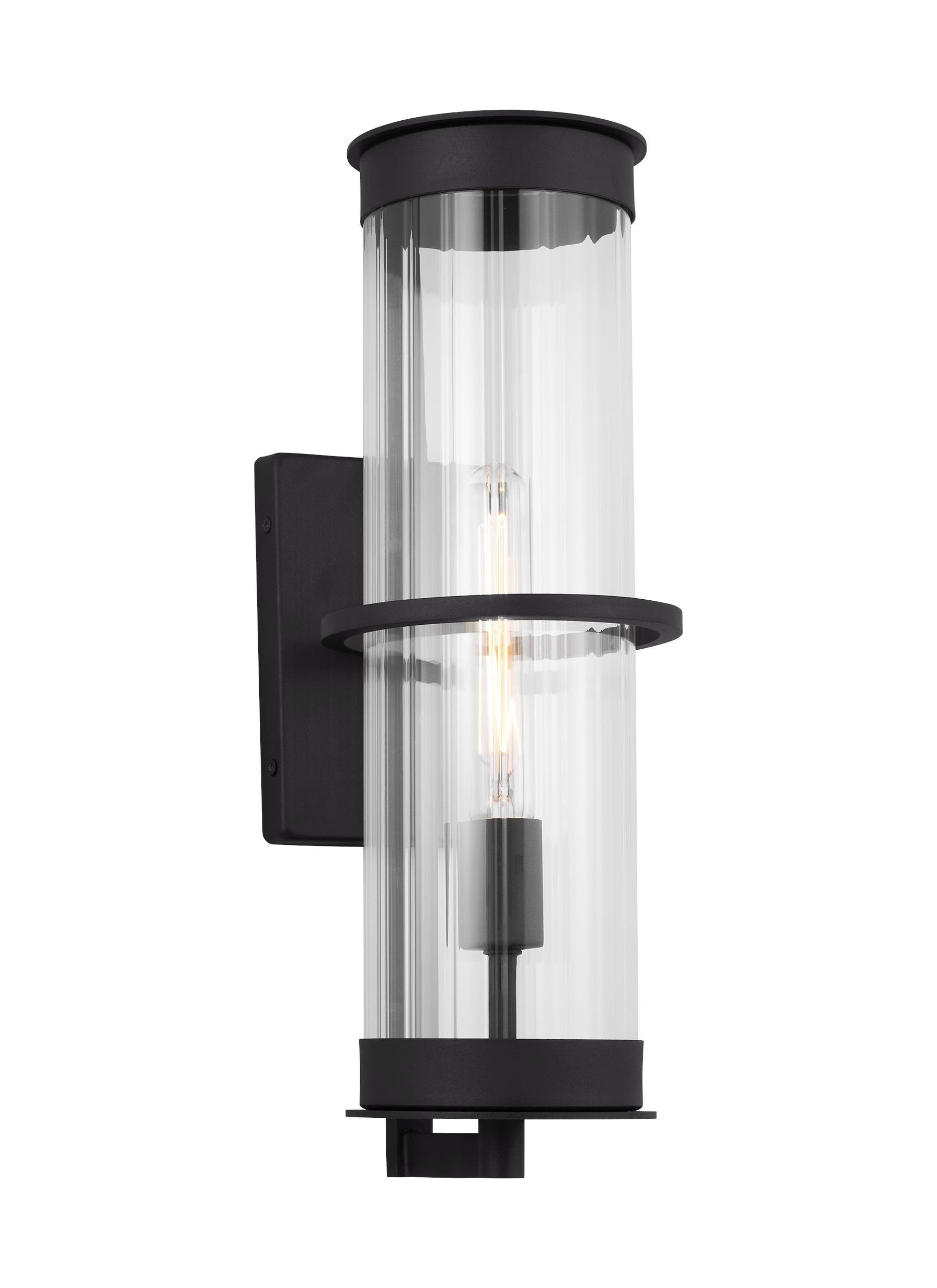 Alcona Black Bronze Outdoor Wall Lantern with Clear Fluted Glass