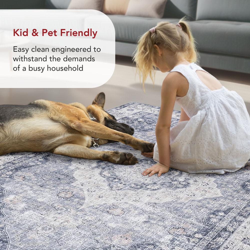Nuloom Elsa Medallion 4x6 Machine Washable Indoor Area Rug for Living Room Bedroom Dining Room Kitchen, Blue/Ivory