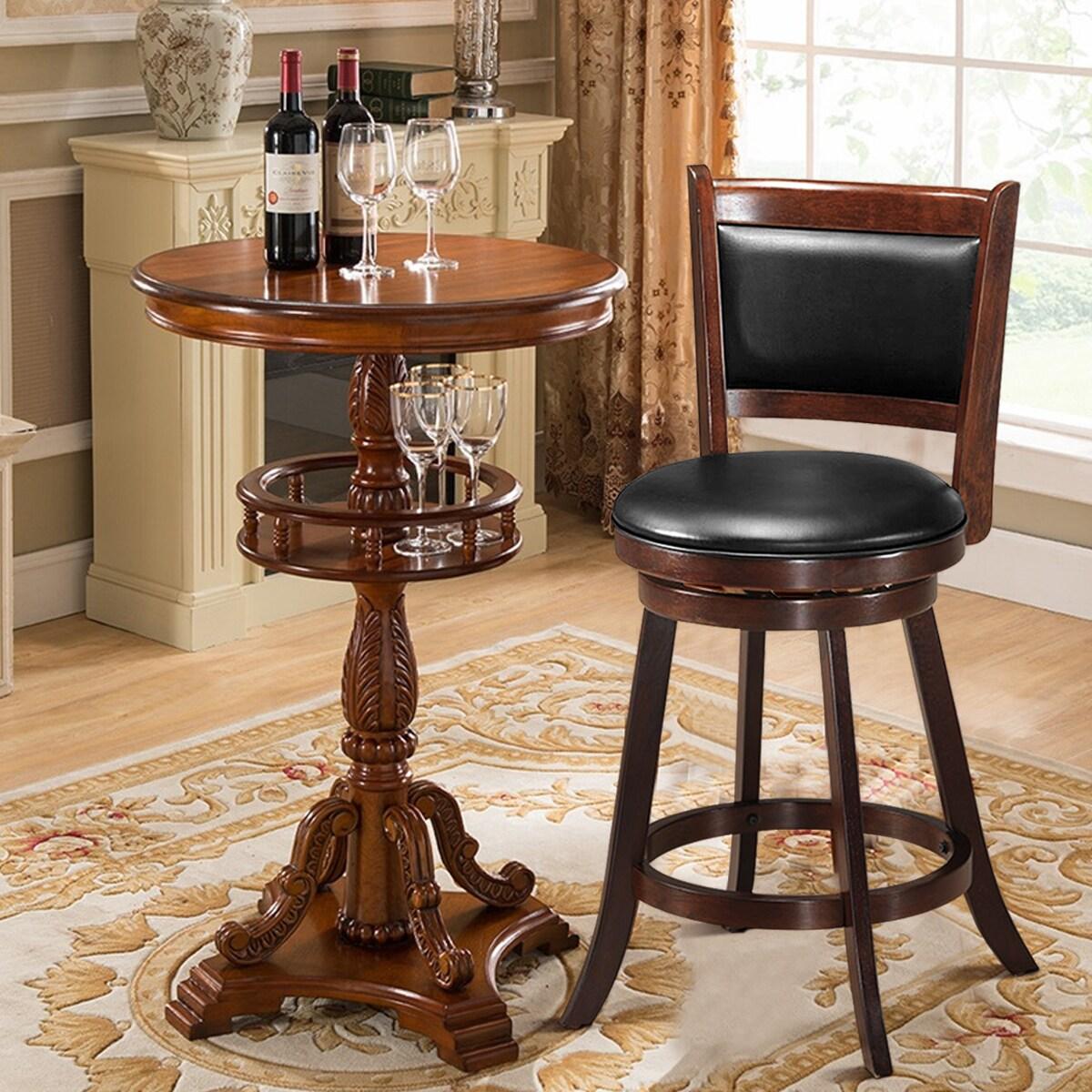 Bar Stools Set of 2, 360 Degree Swivel, Accent Wooden Swivel Seat Counter Height Bar Stool, Leather Upholstered Design, PVC Cushioned Seat, Perfect for Dining and Living Room (Height 24")