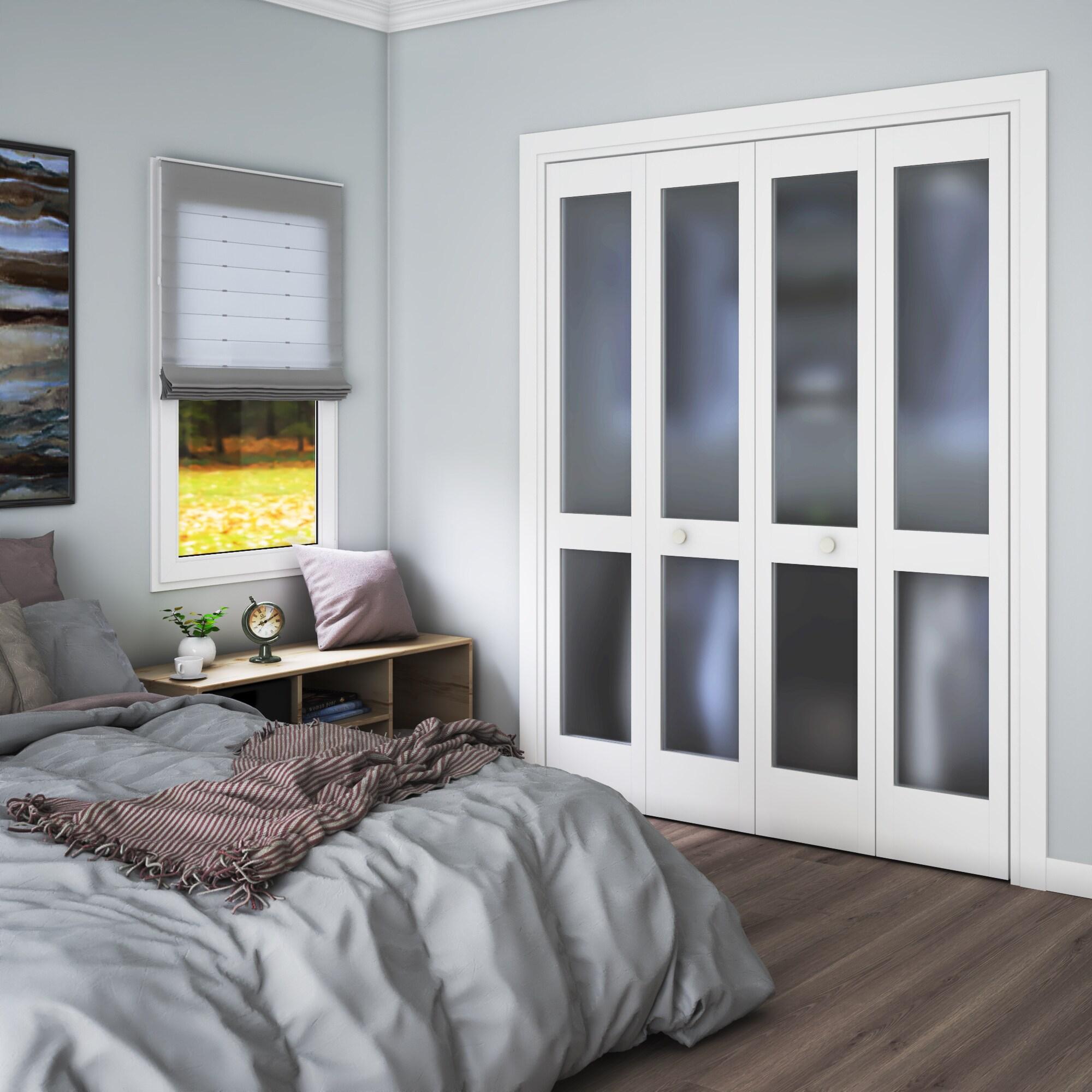 78.74'' Solid Wood Glass Primed Bi-Fold Door