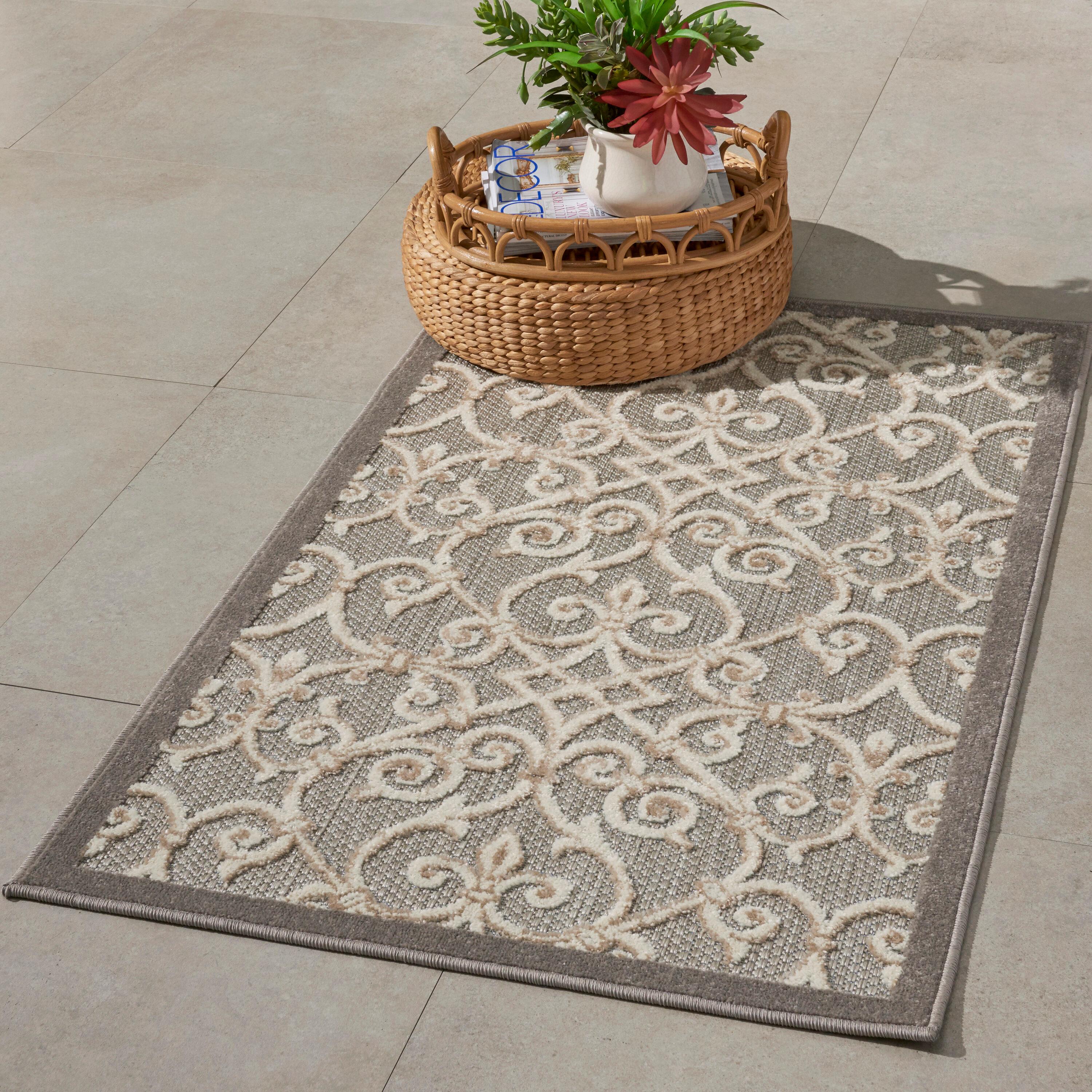 Nourison Aloha Contemporary Scroll Flatweave High-Low Indoor Outdoor Area Rug Natural 2'8" x 4'
