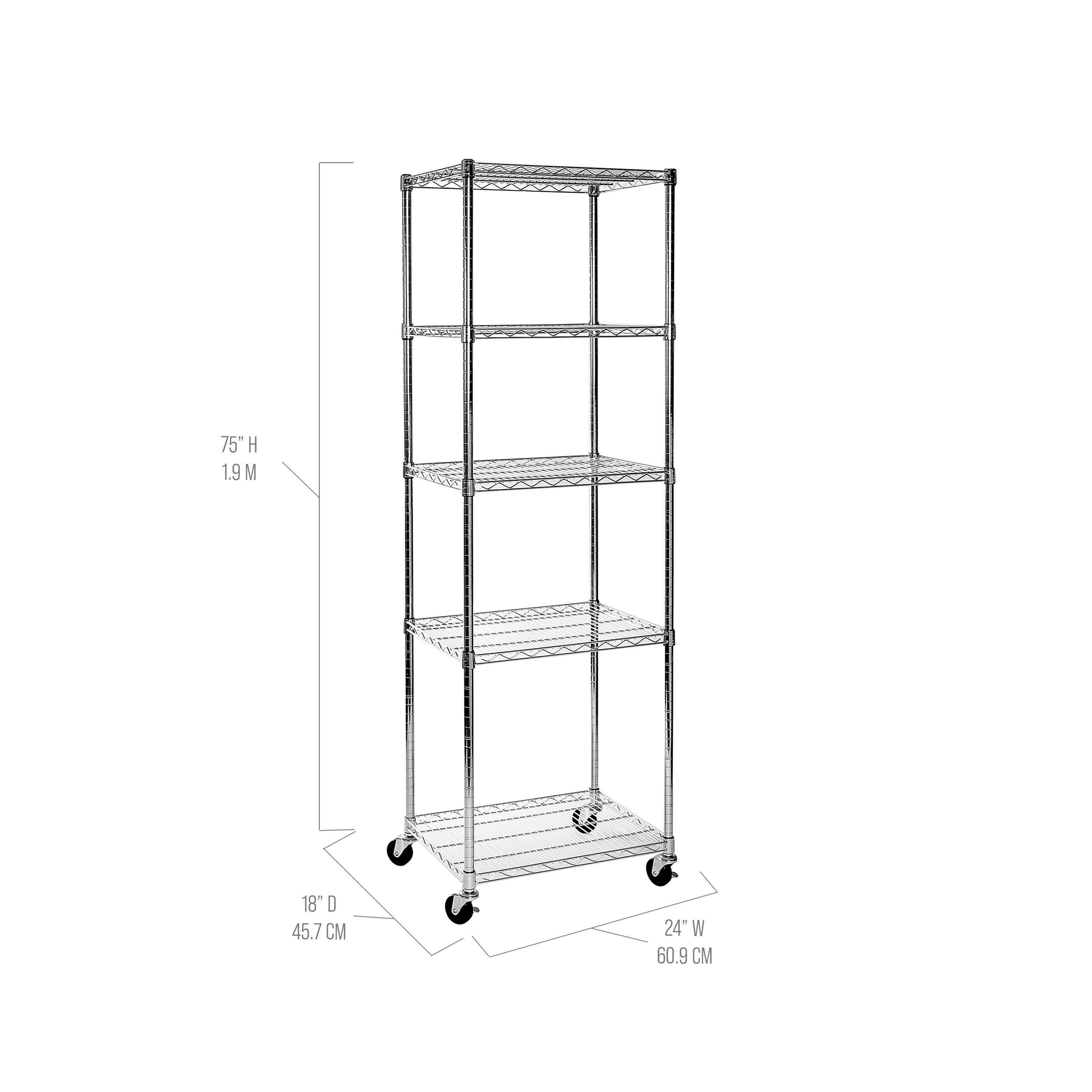 UltraDurable 24" W 5-Tier NSF-Certified Steel Shelving with Wheels