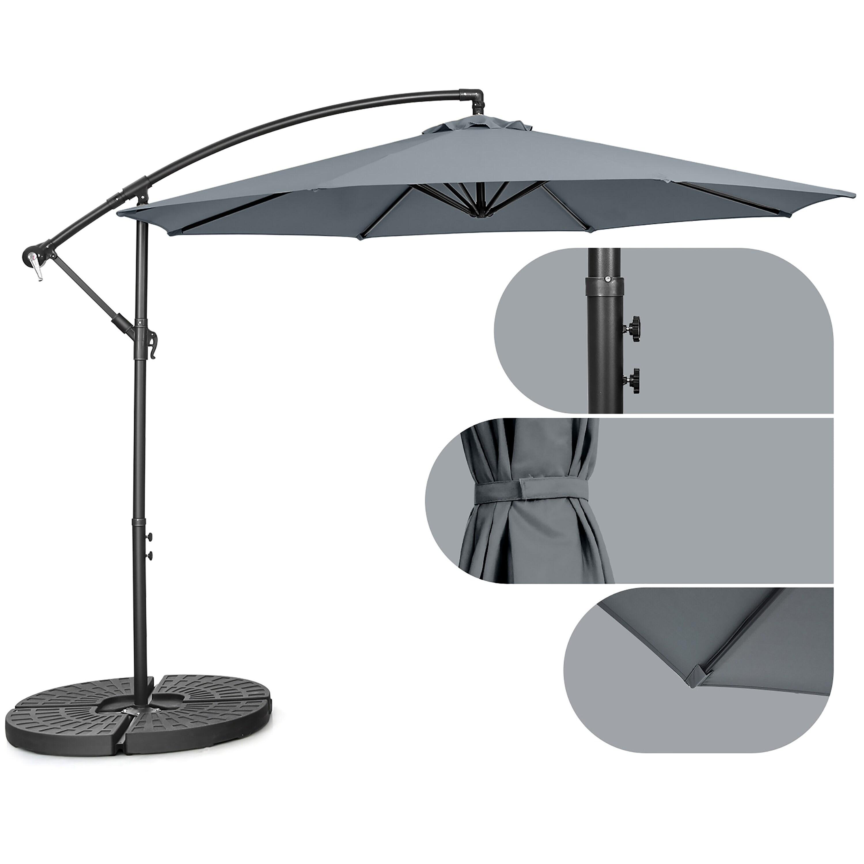 Costway  10 FT Patio Offset Umbrella w/8 Ribs Cross Base Tilt Grey