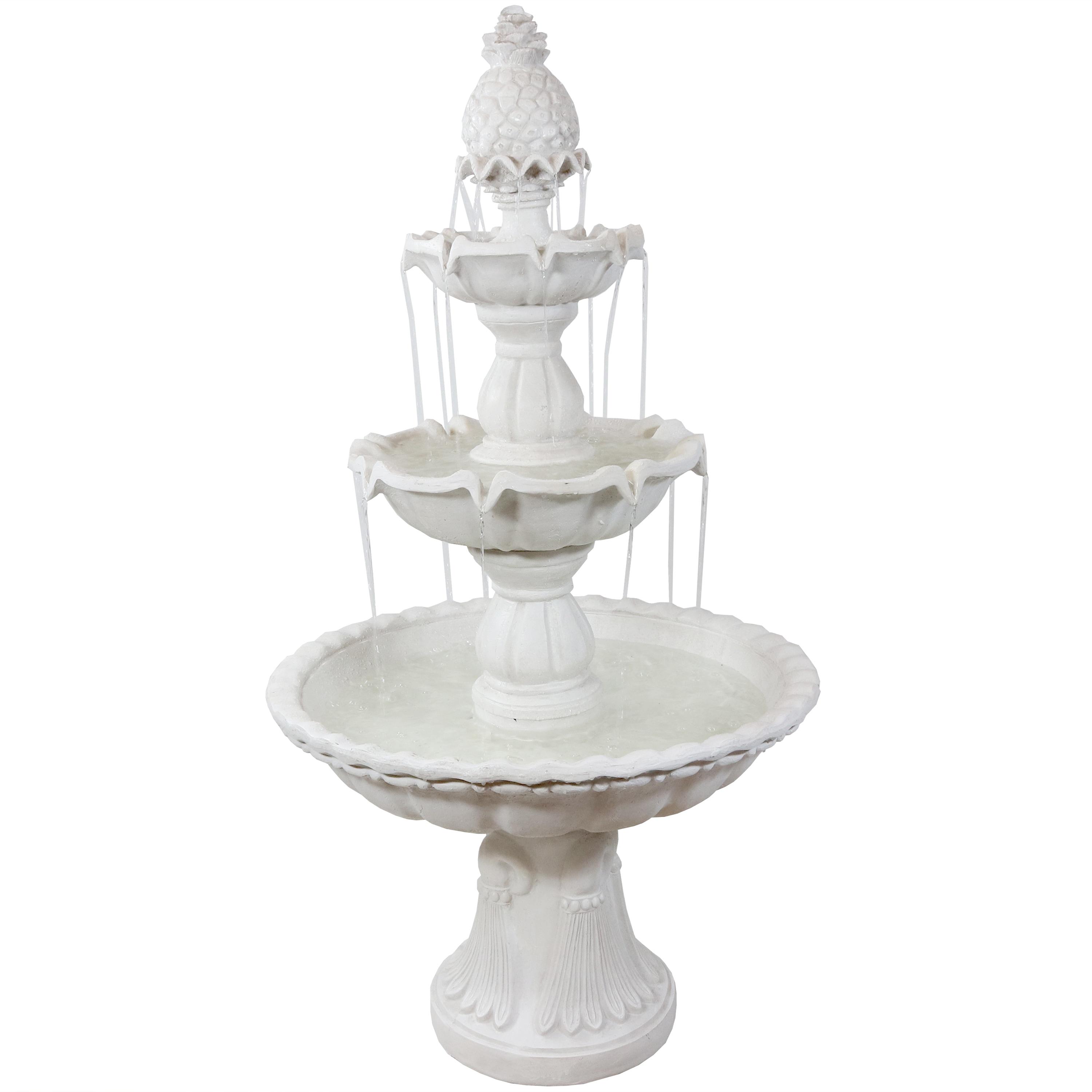 Sunnydaze Electric Fiberglass 3-Tier Welcome Pineapple Top Outdoor Water Fountain - 57" - White