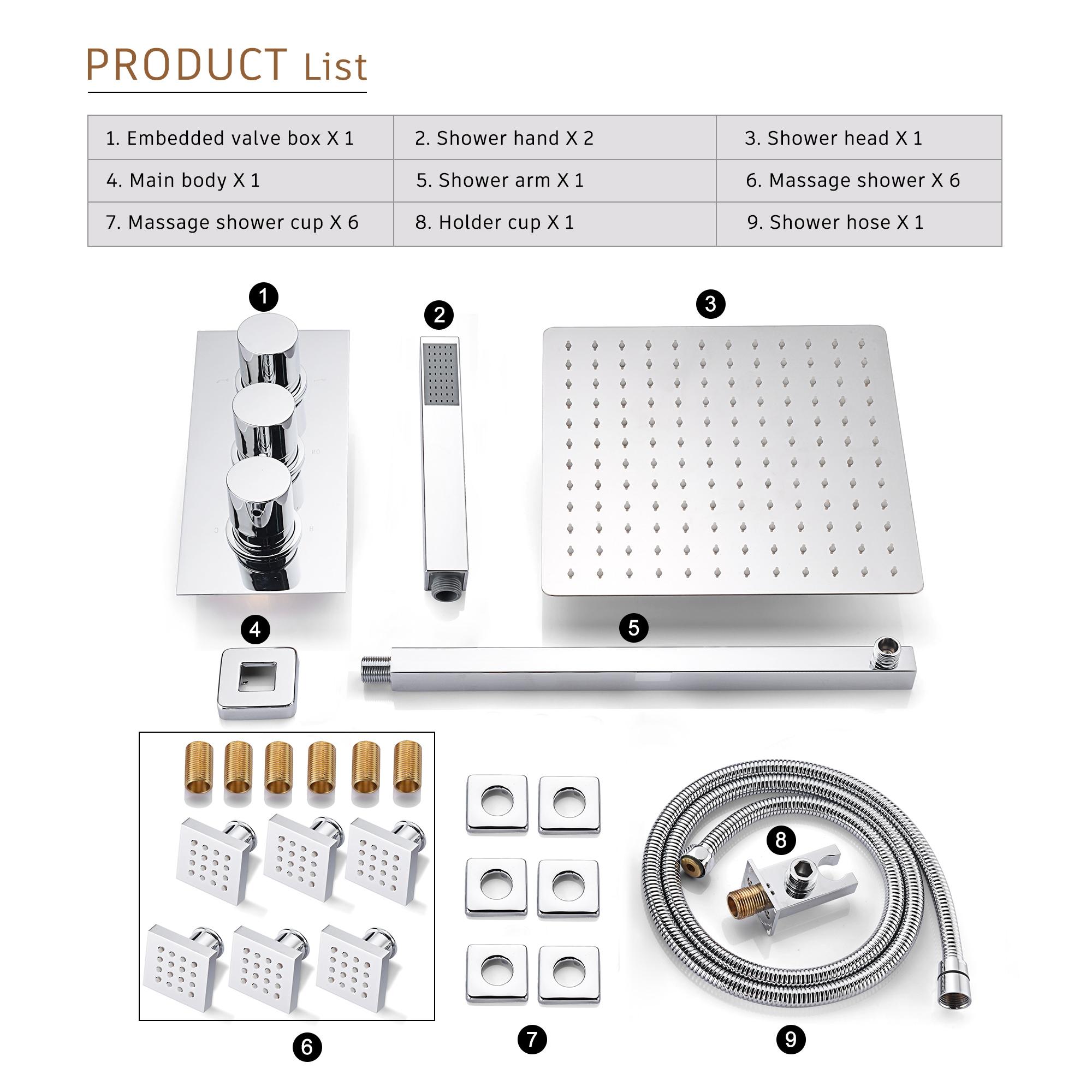 Revitalize 12 Inch Luxury Thermostatic Complete Shower System with Rough-in Valve