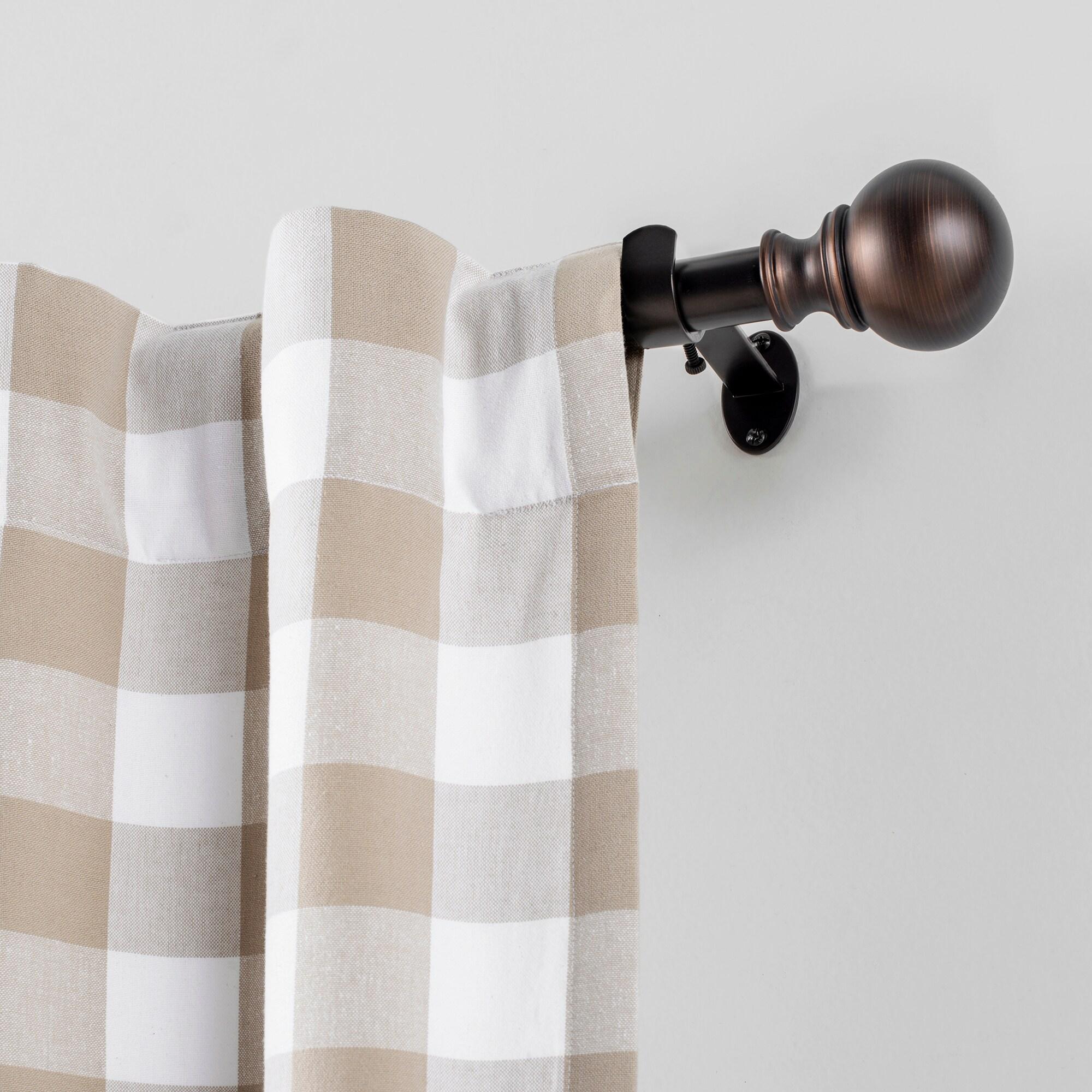 Cordelia 1" Window Drapery Single Curtain Rod with Globe Ball Finial - 86"-120" - Antique Bronze - Elrene Home Fashions