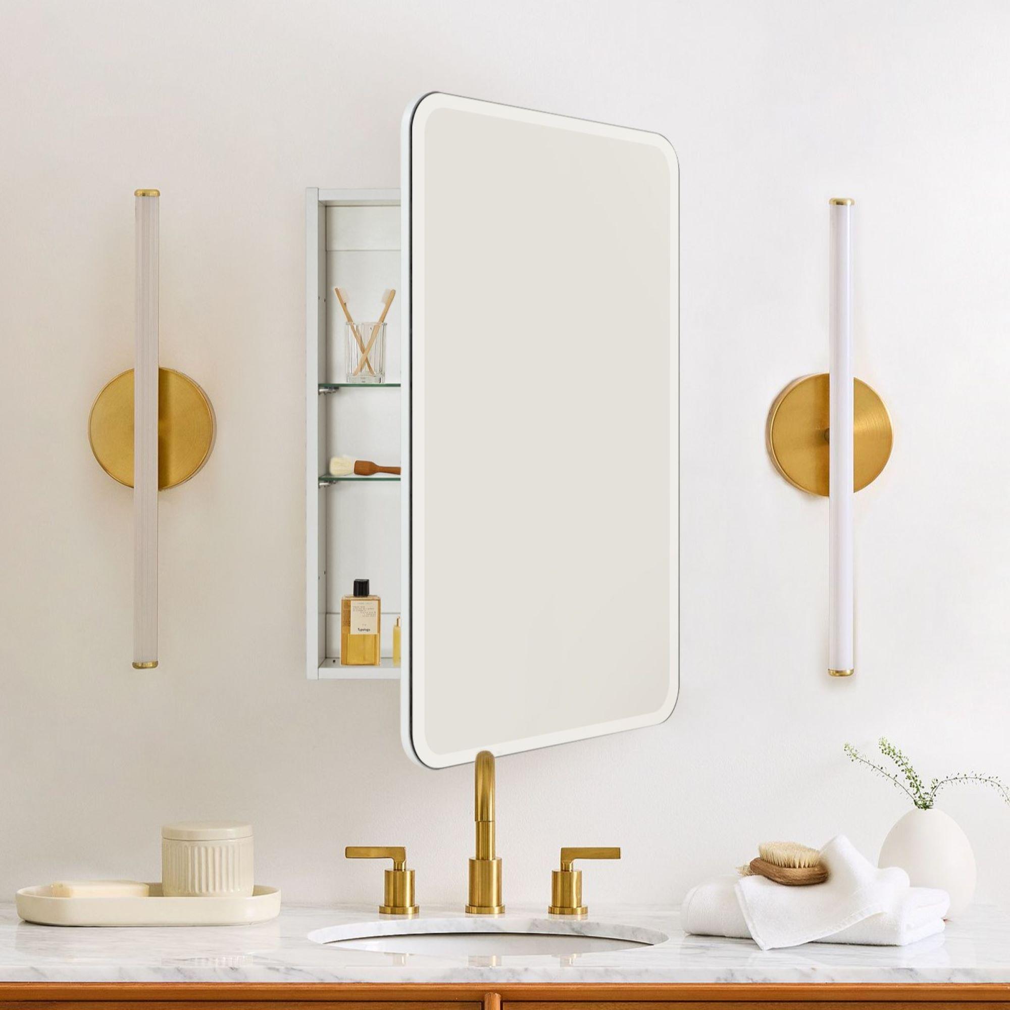 TEHOME 24 in. W x 30 in. H Rectangular Recess and Surface Mount Frameless Medicine Cabinet with Mirror