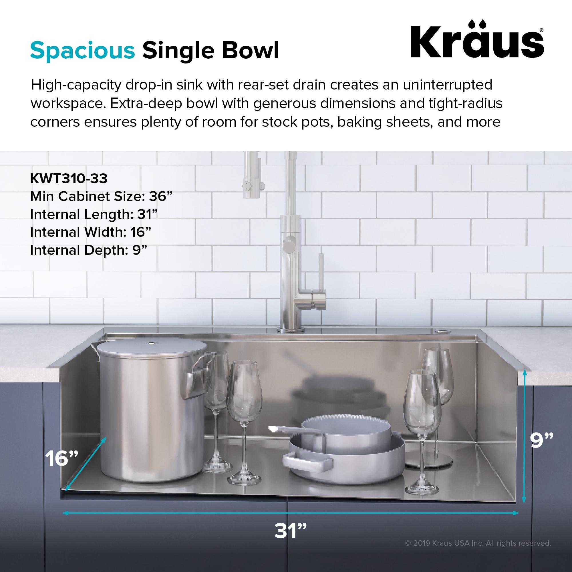 KRAUS Kore™ Workstation 33" L Top Mount Drop-In 16 Gauge Black Stainless Steel Single Bowl Kitchen Sink