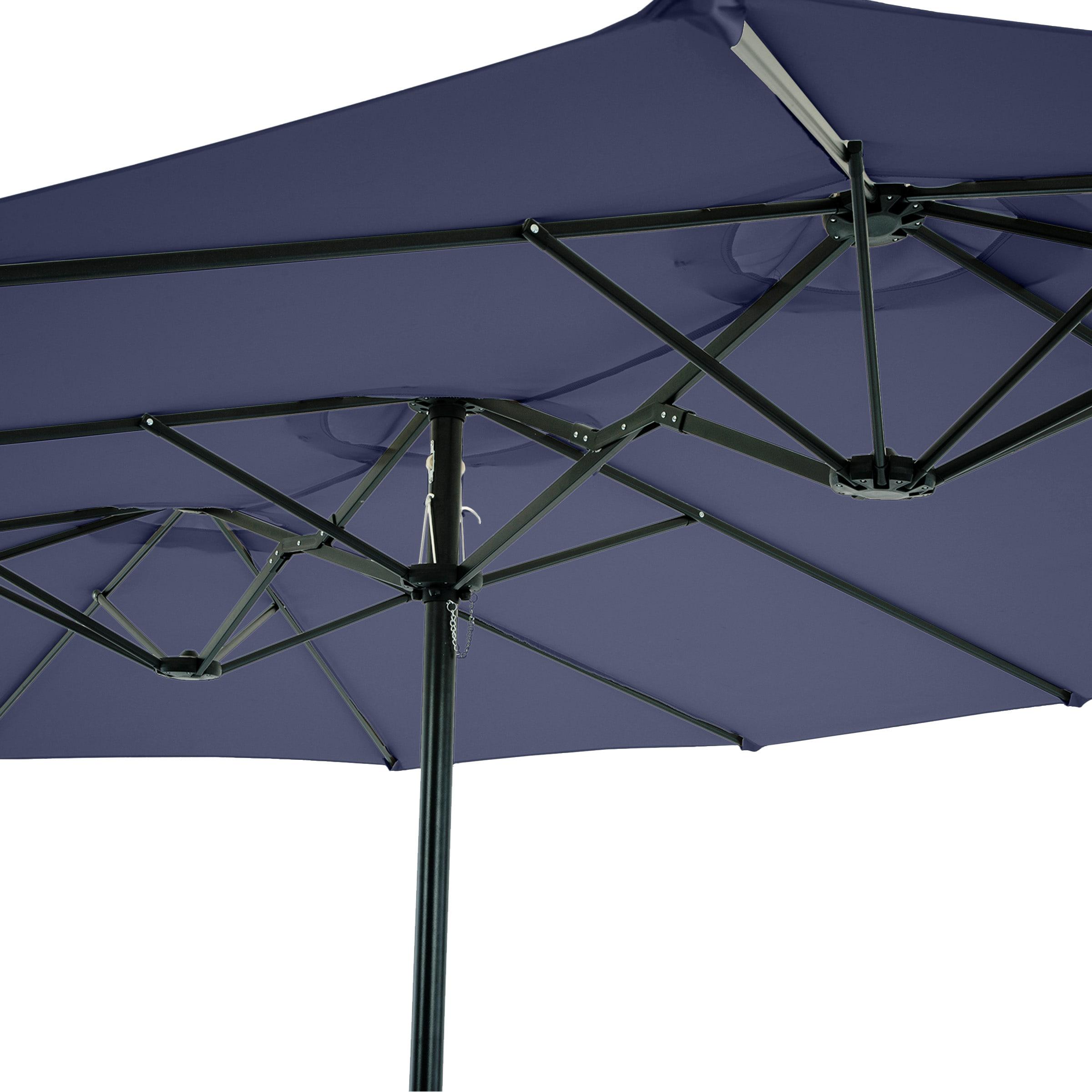 Extra Large Outdoor Umbrella - 15 Ft Double Patio Shade with Easy Hand Crank for Outdoor Furniture, Deck, Backyard, or Pool by Pure Garden (Navy)