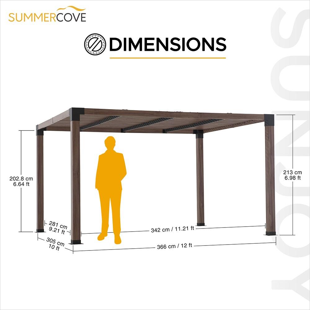 Sunjoy Outdoor Pergola 10 x 12 ft. Steel Frame Pergolas with Nature Wood Grain Finish for Patio, Garden and Backyard Activities