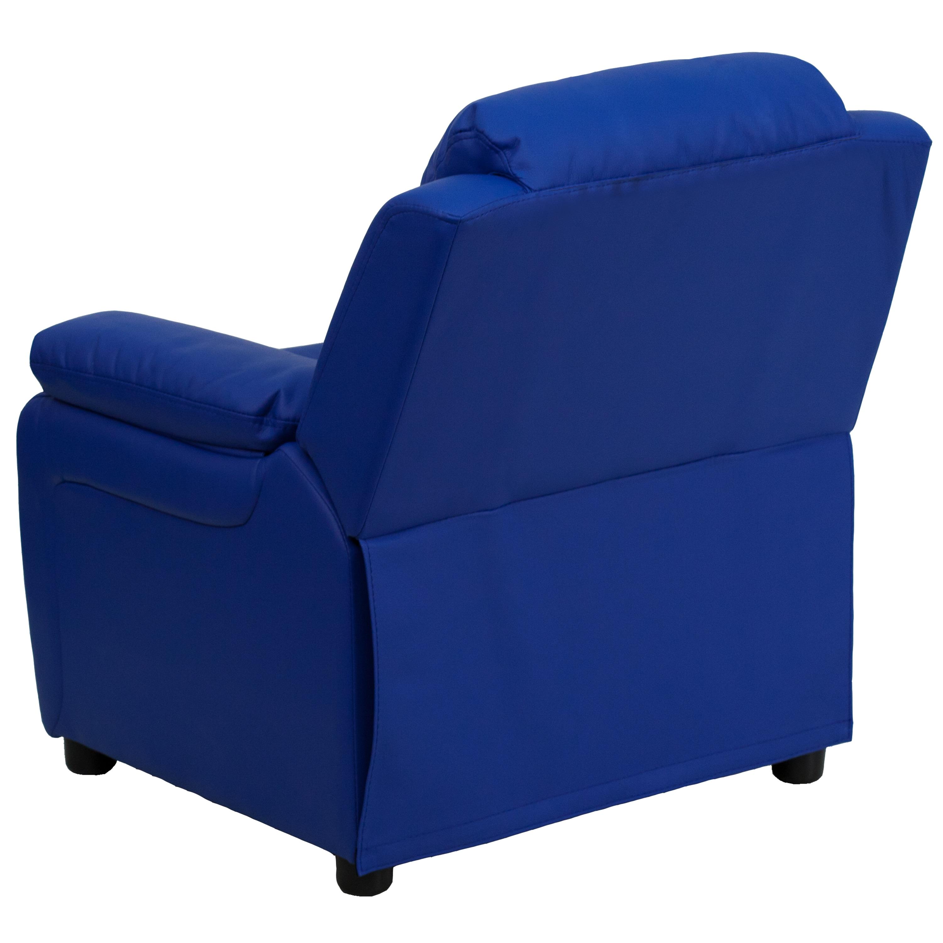 Flash Furniture Charlie Deluxe Padded Contemporary Blue Vinyl Kids Recliner with Storage Arms