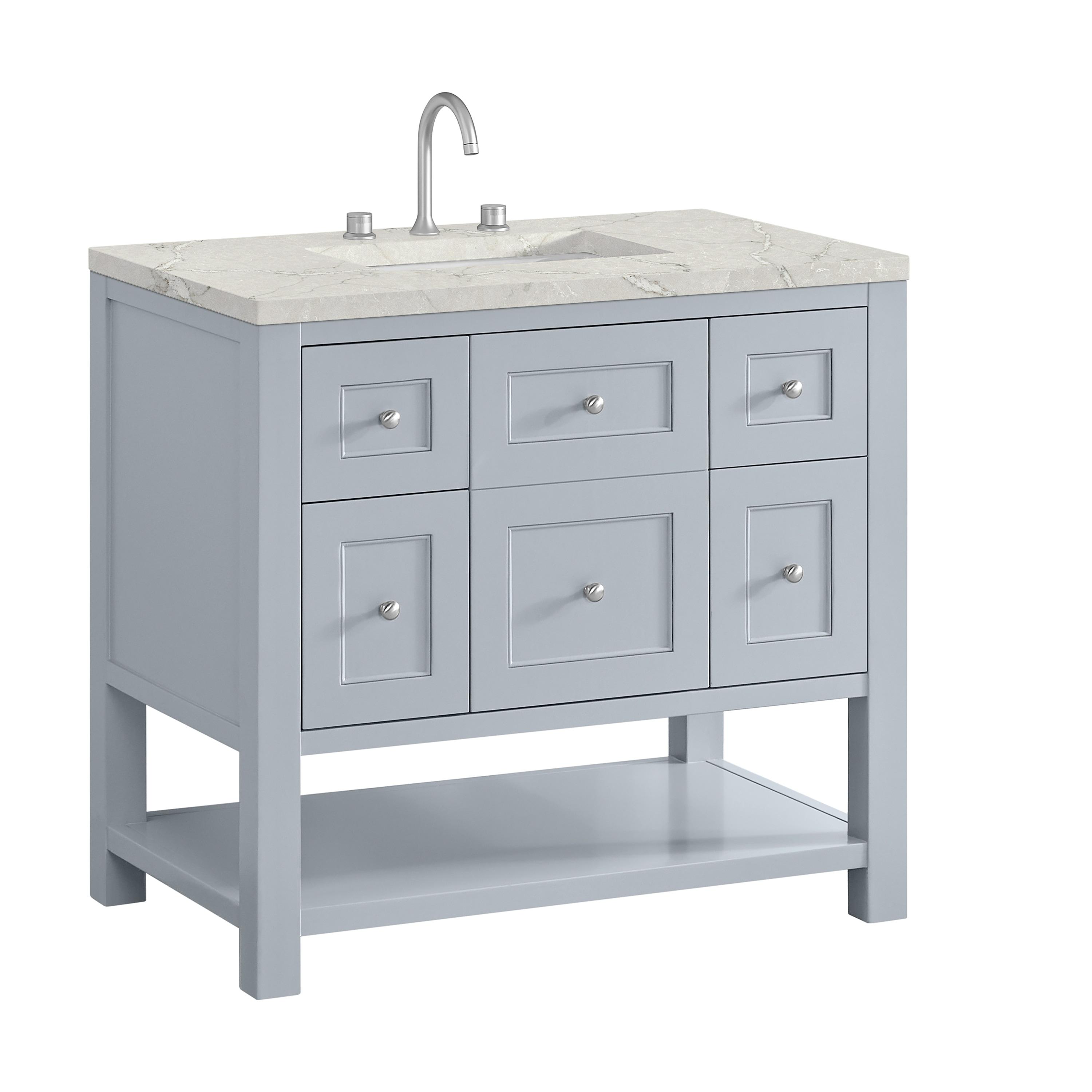 James Martin Vanities 330-V36-SRB-3LDL 36 in. Breckenridge Single Vanity with 3 cm Lime Delight Quartz Top, Serenity Blue