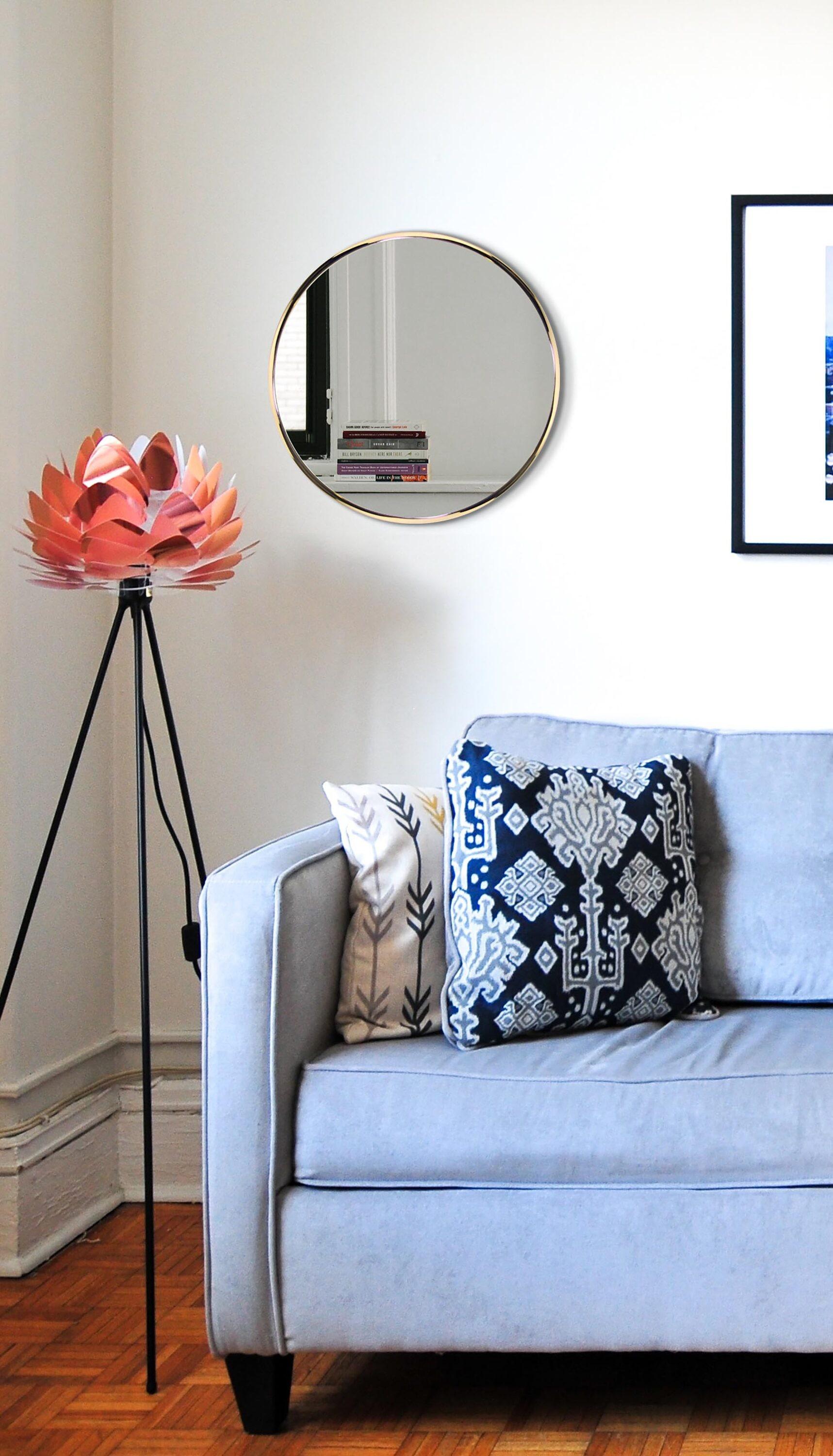 17.5" Franc Round Hanging Wall Mirror with Metal Chain Gold - Infinity Instruments: Modern Decor, No Assembly Required
