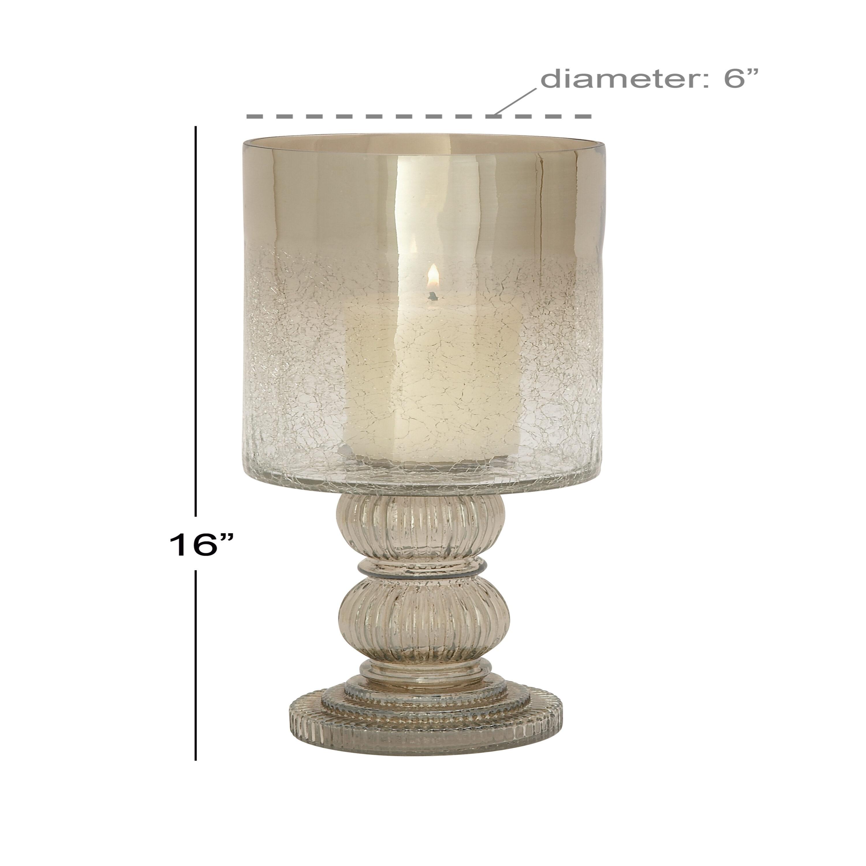 DecMode Gold Glass Handmade Turned Style Pillar Hurricane Lamp with Faux Mercury Glass Finish