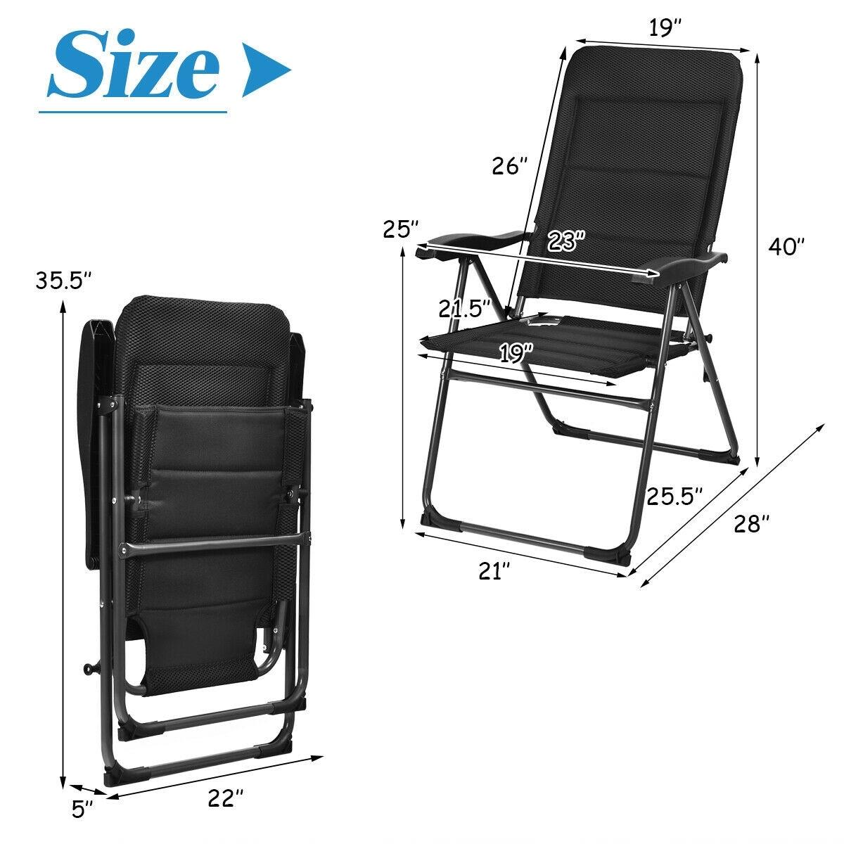 Adjustable Ergonomic Backrest Foldable Reclining Patio Chair for Bistro and Backyard (Set of 2)