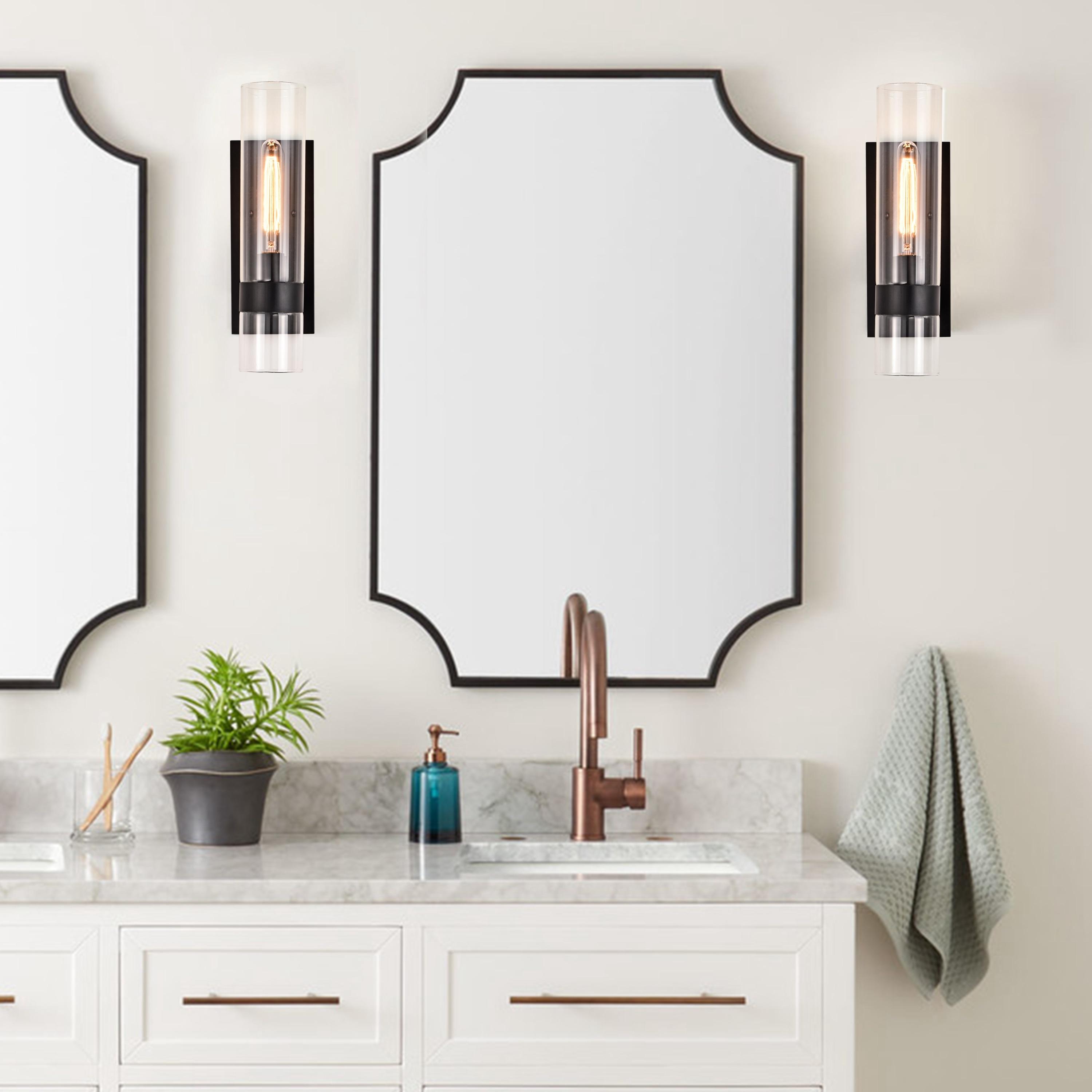 C Cattleya 1 Light Black Wall Sconce, Cylinder Glass Shade