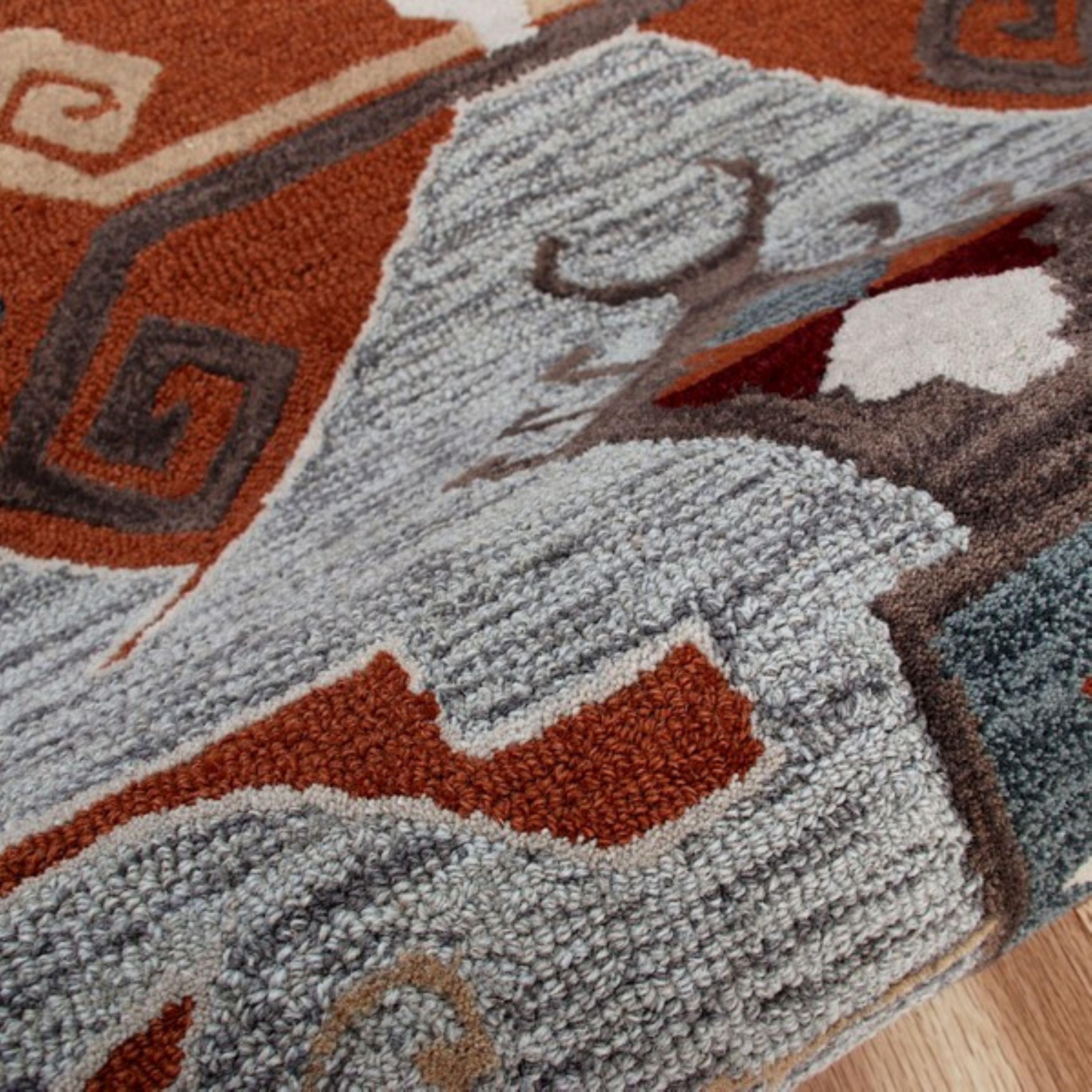 Ox Bay Terracotta Textile Southwestern Shape Rug, 4 ft. Octagon, Terracotta / Gray