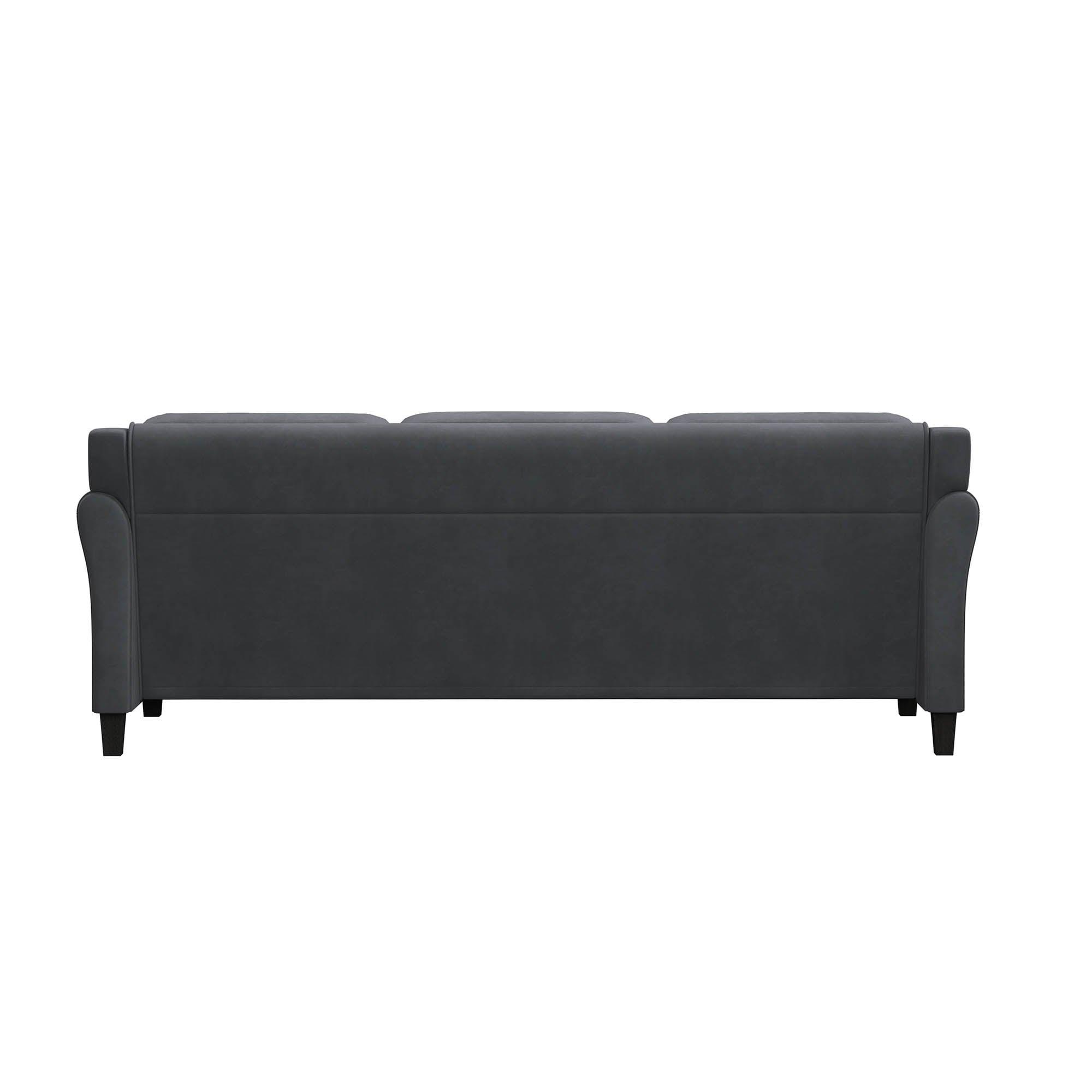 Lifestyle Solutions Taryn Traditional Sofa with Rolled Arms, Dark Gray Fabric