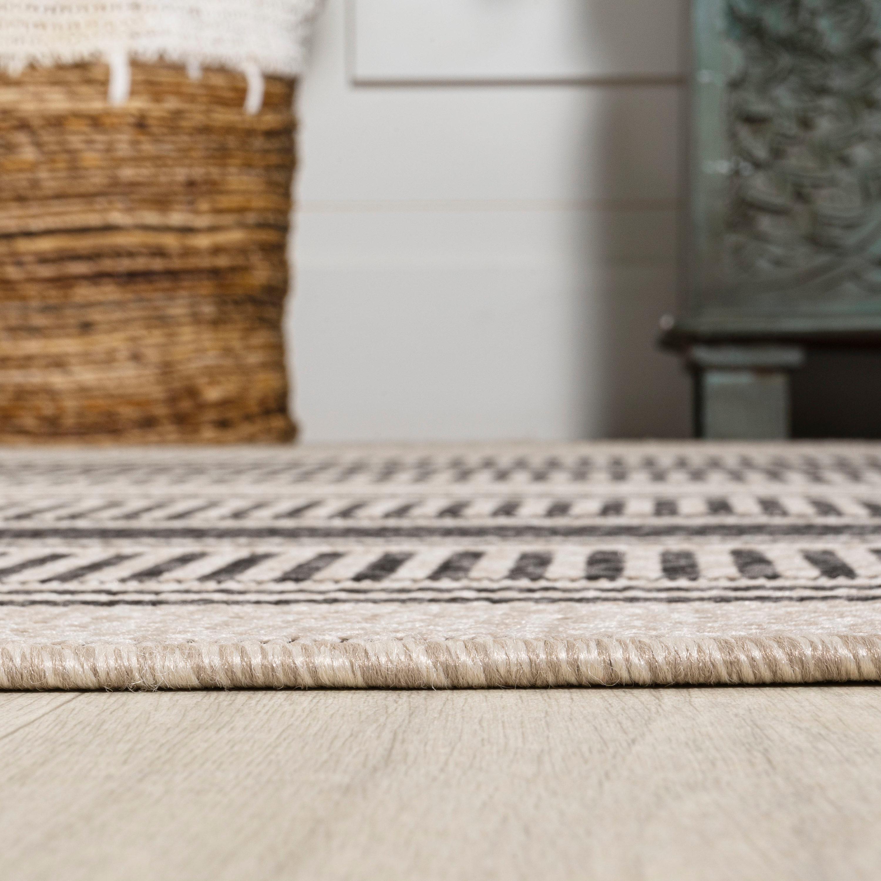 3' x 5' Haynes Modern Double Stripe Indoor/Outdoor Area Rug, Black/Beige - JONATHAN Y