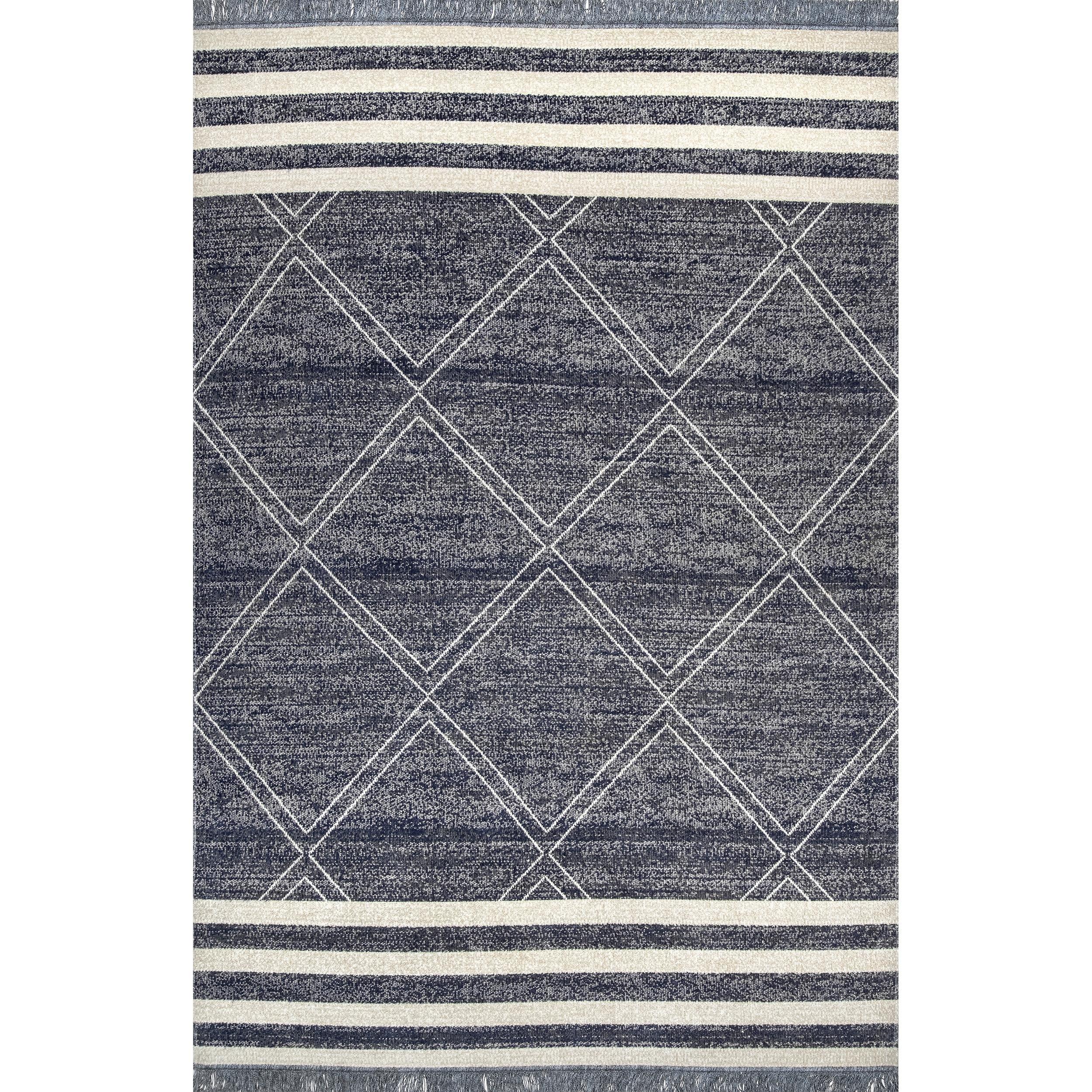 Nuloom Roberge Trellis 7 Square Indoor/Outdoor Area Rug for Living Room Patio Deck Front Porch Kitchen, Navy/Ivory