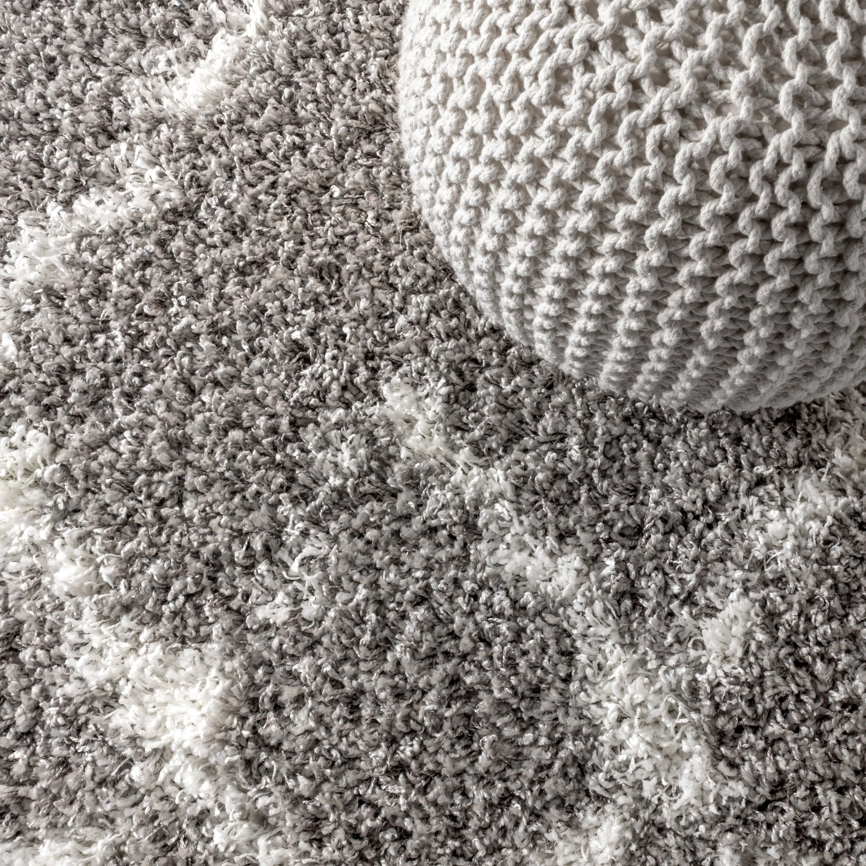 3'x5' Mercer Shag Plush Tassel Moroccan Geometric Trellis Area Rug, Grey/Cream - JONATHAN Y