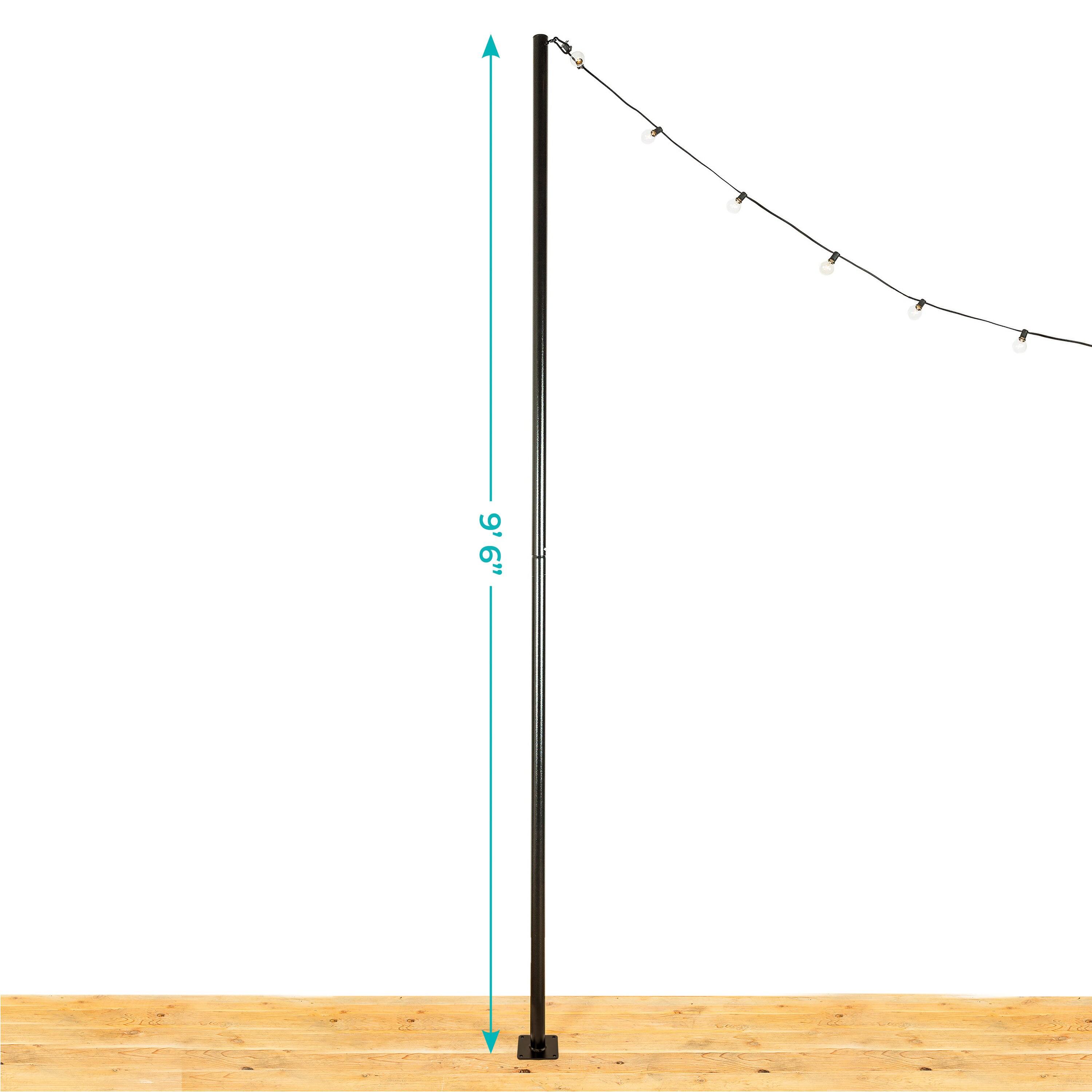 Allsop 9.5ft Heavy-Duty String Light Pole Stand with Freestanding Tank Base for Grass, Patio, Deck, Events