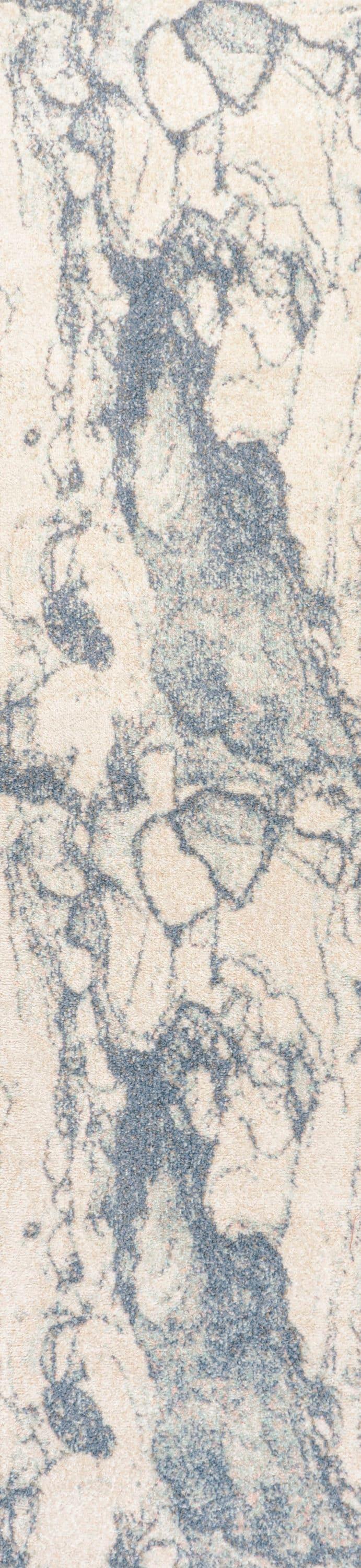 2' x 8' Marmo Abstract Marbled Modern Runner Rug, Blue/Cream - JONATHAN Y