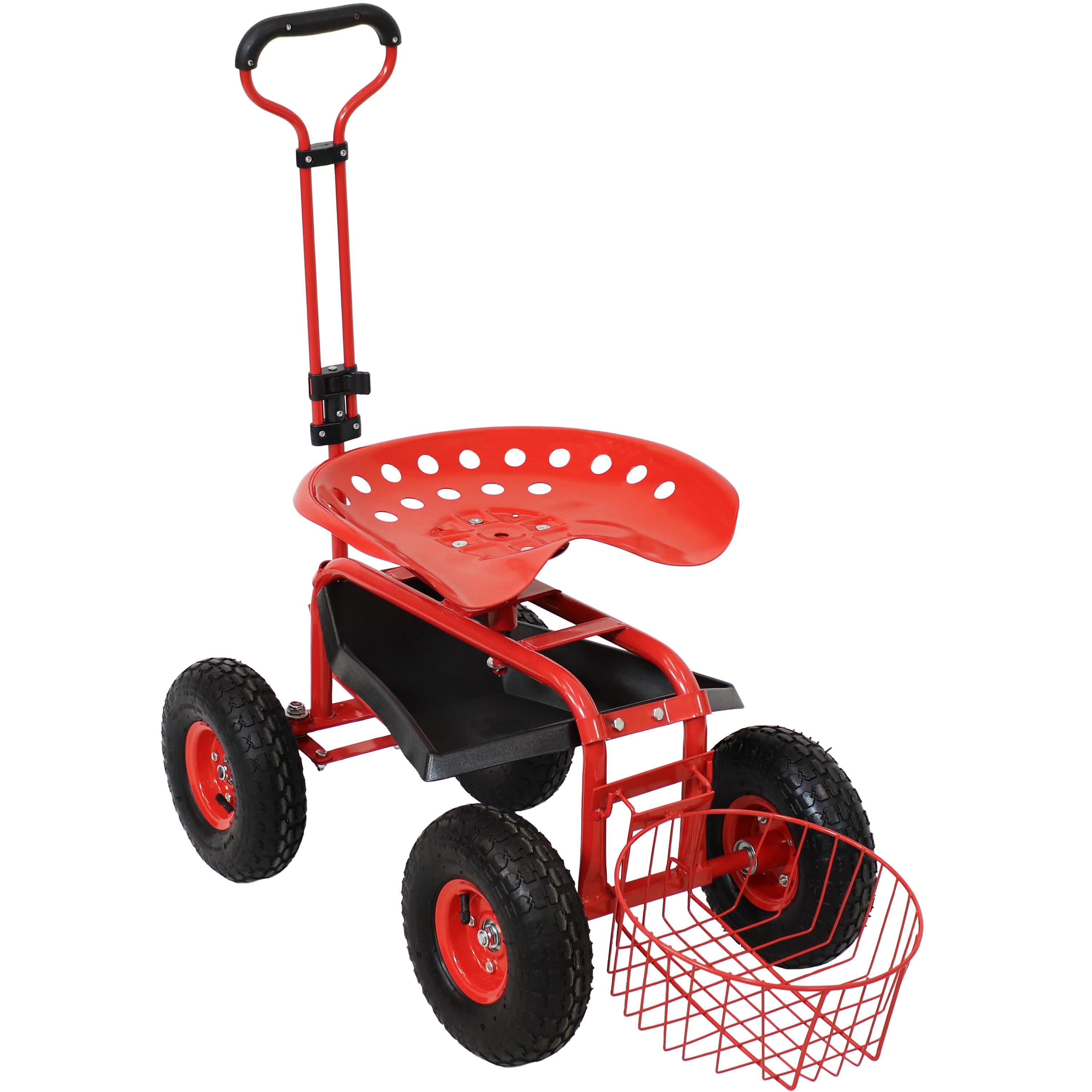 SunnyDaze Decor Steel Steering Handle Swivel Seat & Basket Garden Cart