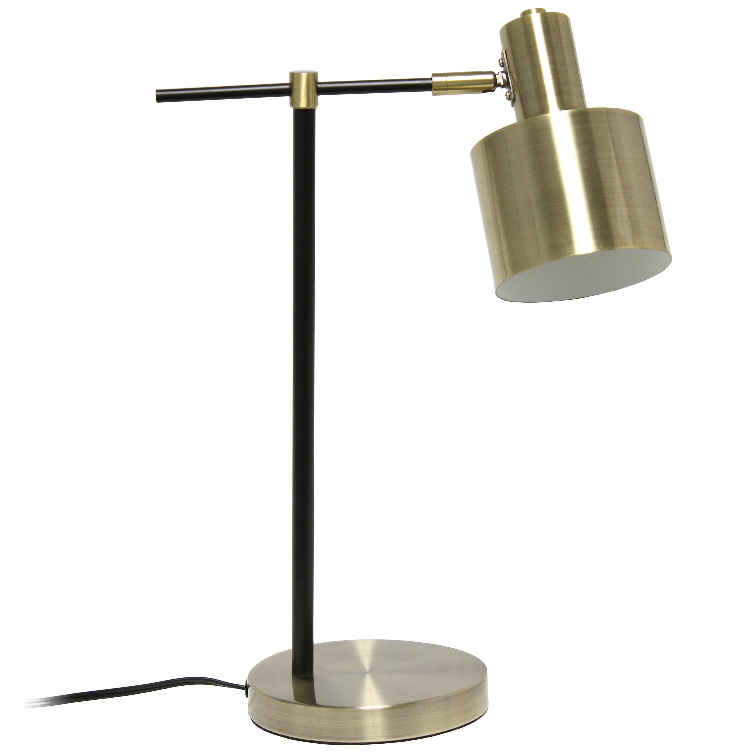 Antique Brass and Black Metal Table Lamp with Adjustable Shade