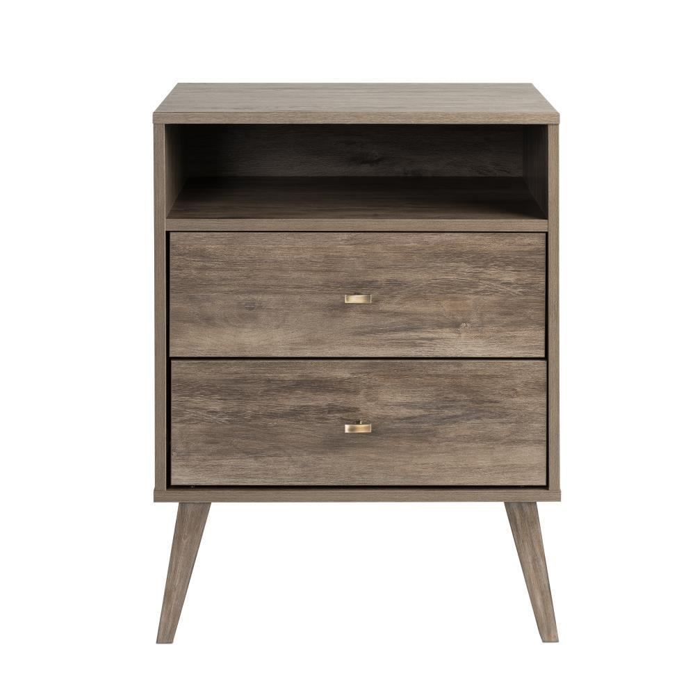 Mid Century Modern 2 Drawer Tall Nightstand with Shelf Drifted Gray - Prepac: MDF & Particle Board Construction, Includes Anti-Tip Hardware