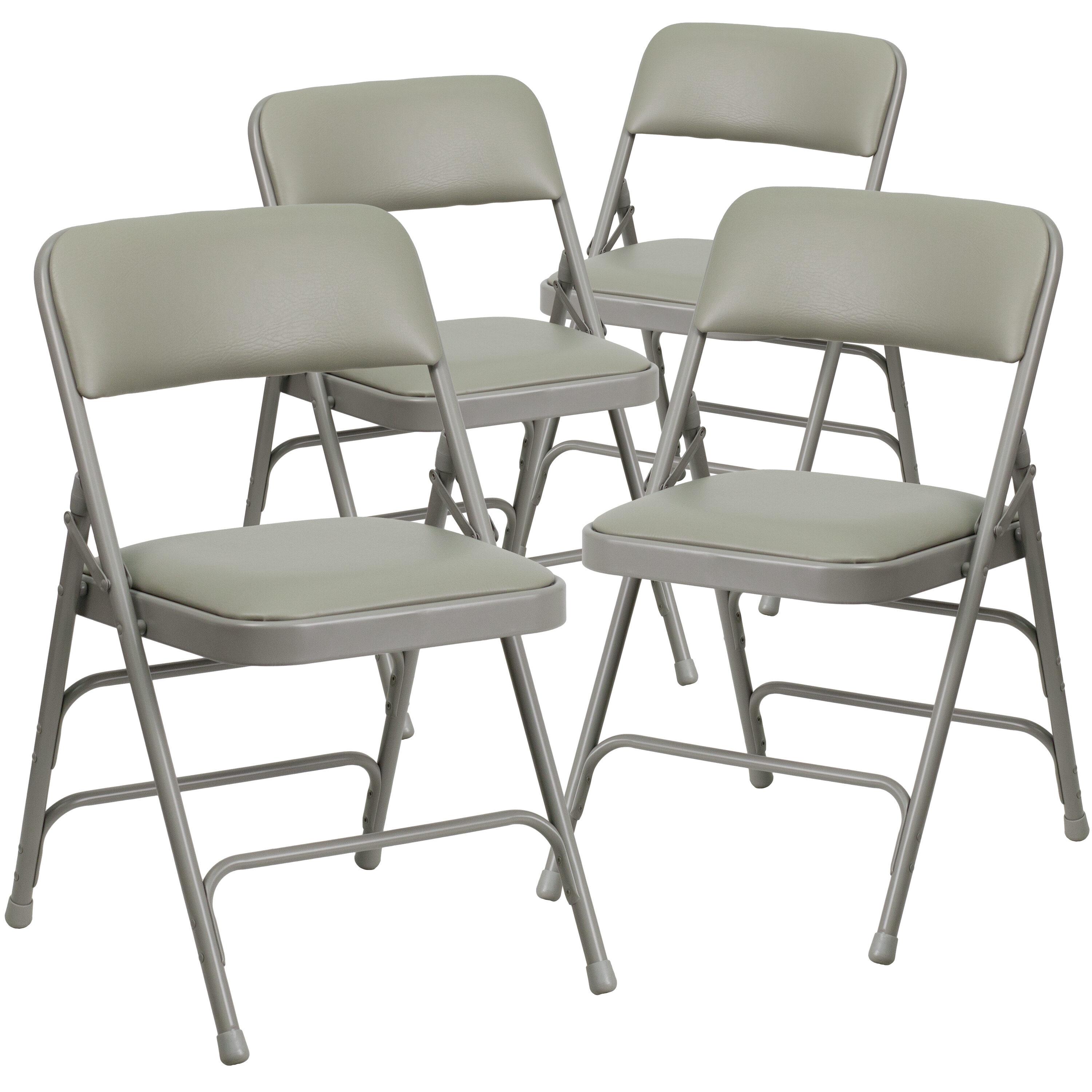 Flash Furniture 4 Pack HERCULES Series Curved Triple Braced & Double Hinged Gray Vinyl Metal Folding Chair