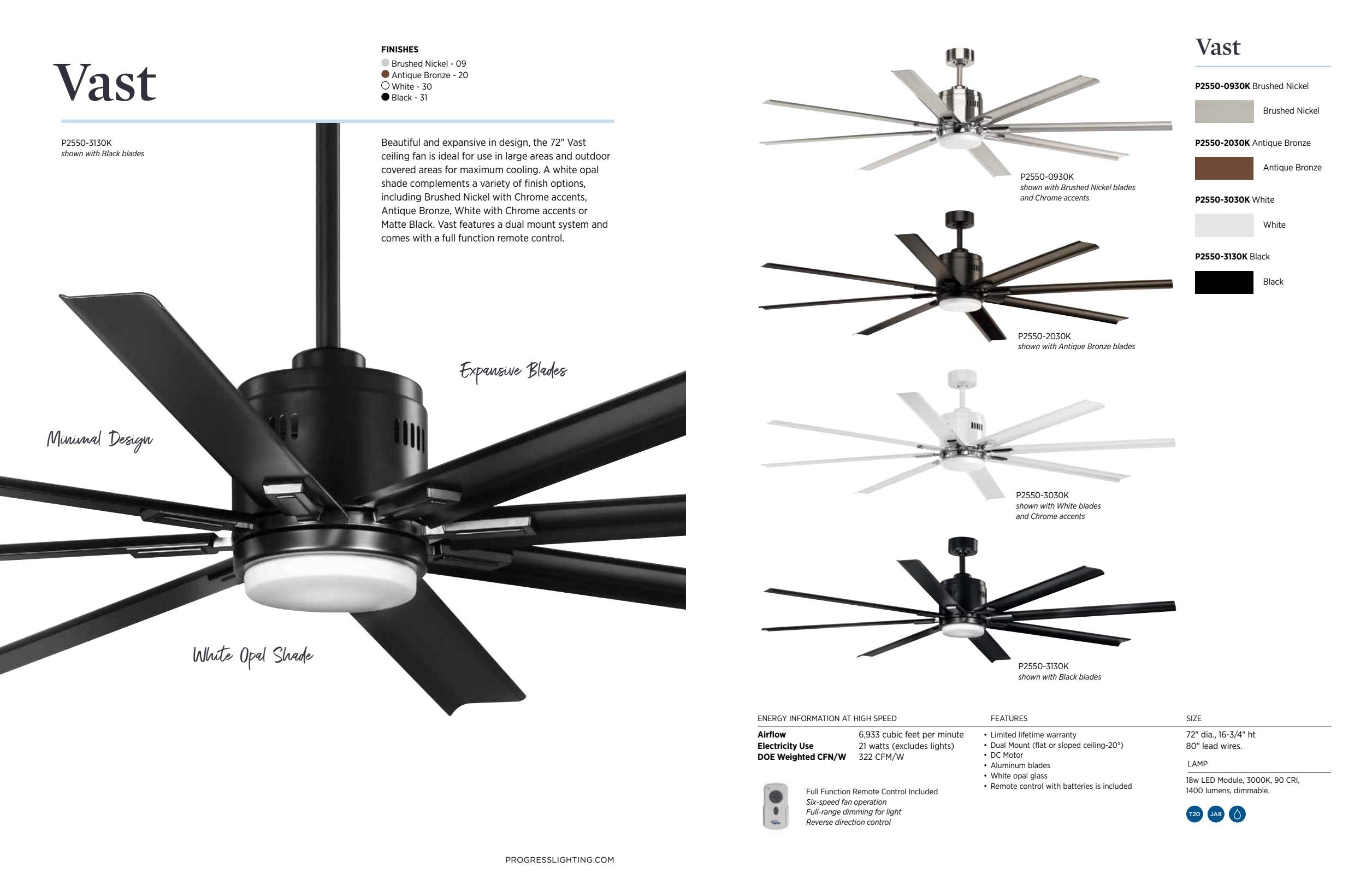 Vast Collection 72" 18W LED Eight Blade Fan