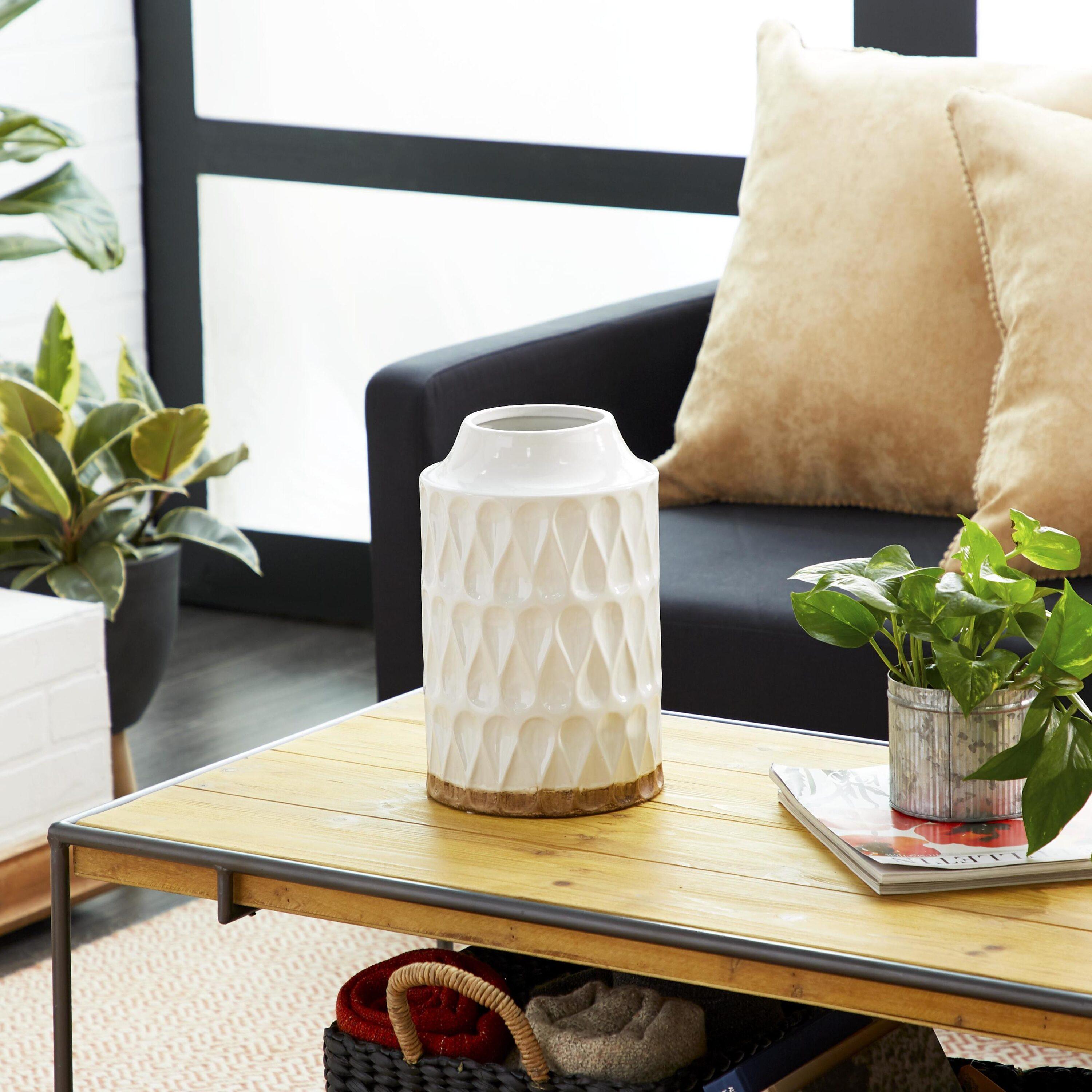 White and Brown Geometric Porcelain Table Vase