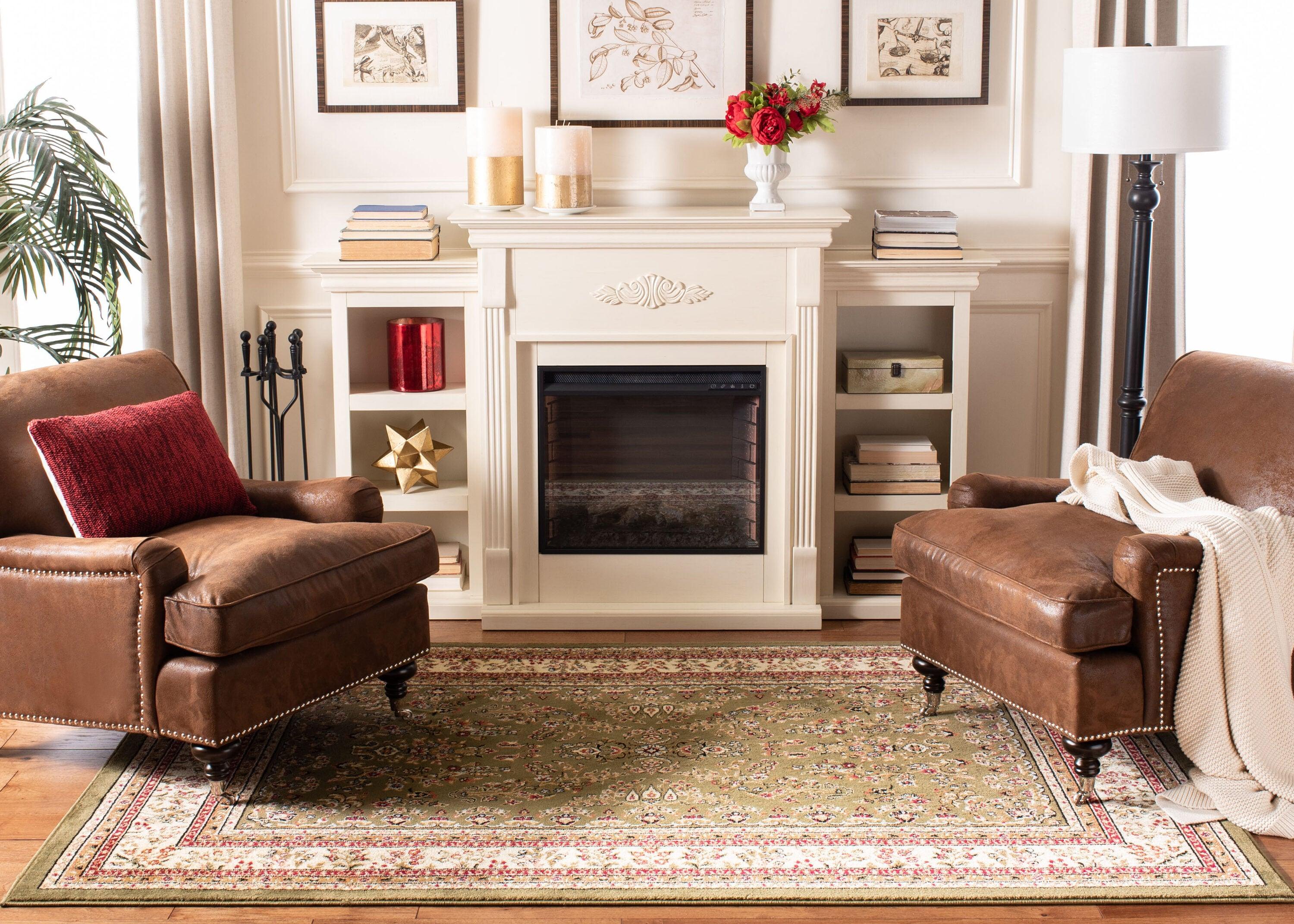 Lyndhurst Sarouk LNH331 Power Loomed Area Rug - Sage/Ivory - 6'x6' - Safavieh