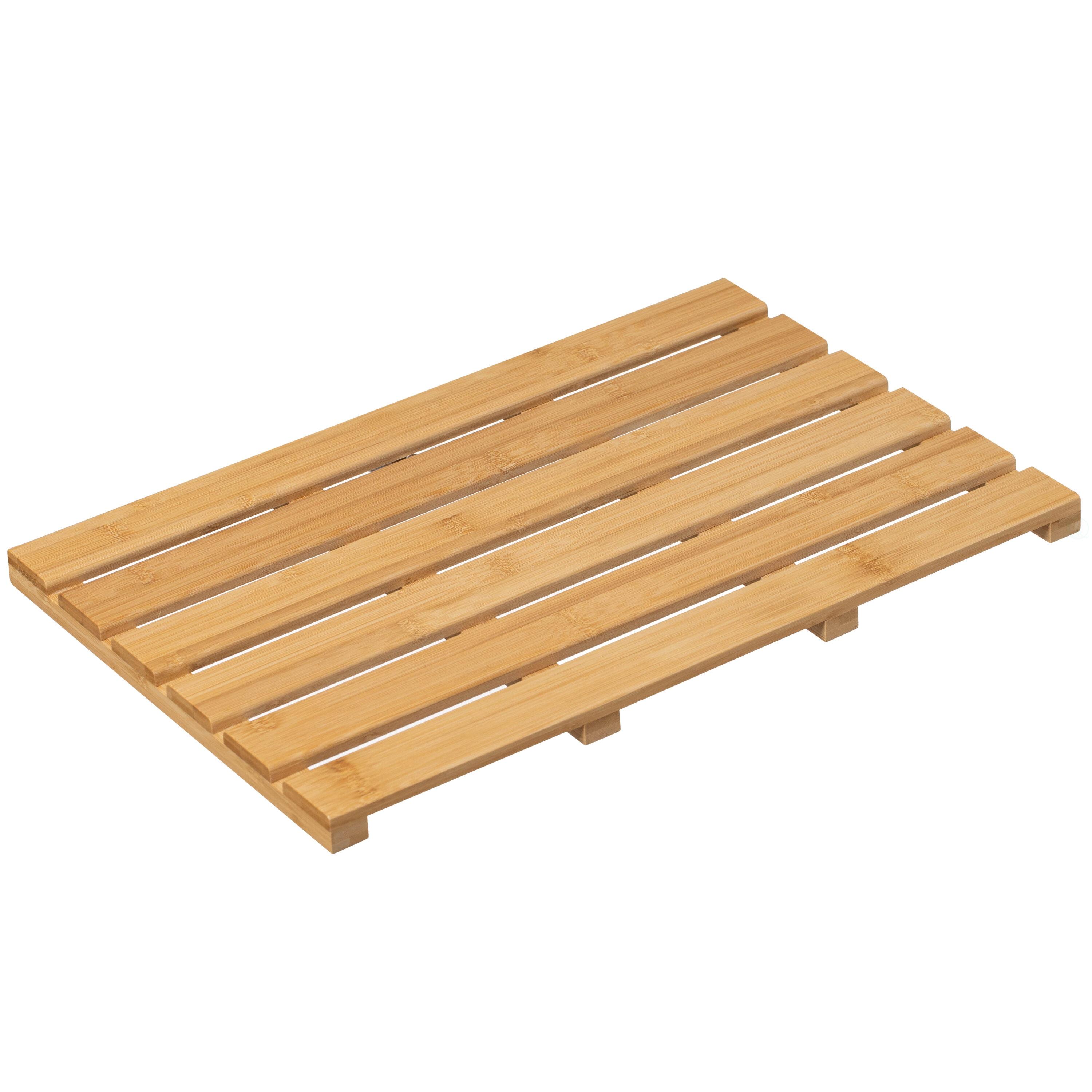 Basicwise 21.25-inch Luxury Non-Slip Waterproof Durable Bamboo Bath Mat - Perfect for Showers, Bathtubs, Spas, Saunas, Bathrooms, and Pools